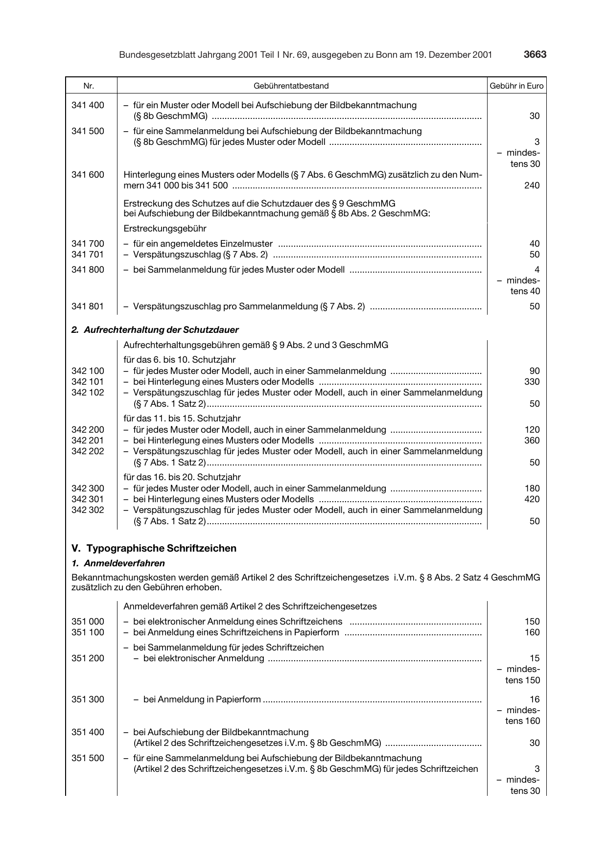 BGBl. 2001, Seite 3663 — Originalseite als Abbildung