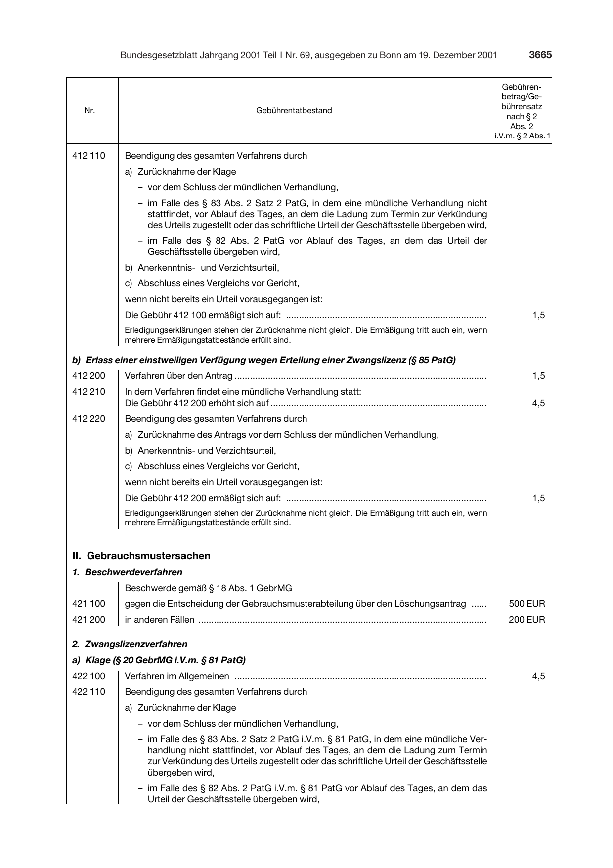 BGBl. 2001, Seite 3665 — Originalseite als Abbildung