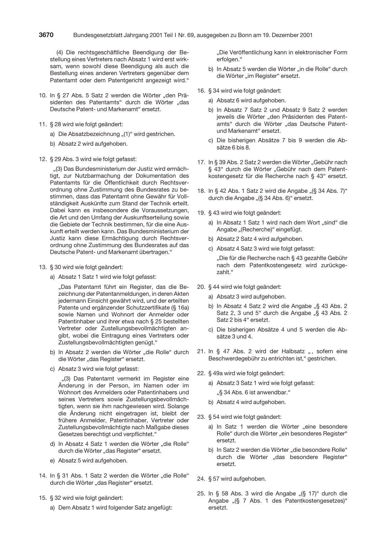 BGBl. 2001, Seite 3670 — Originalseite als Abbildung