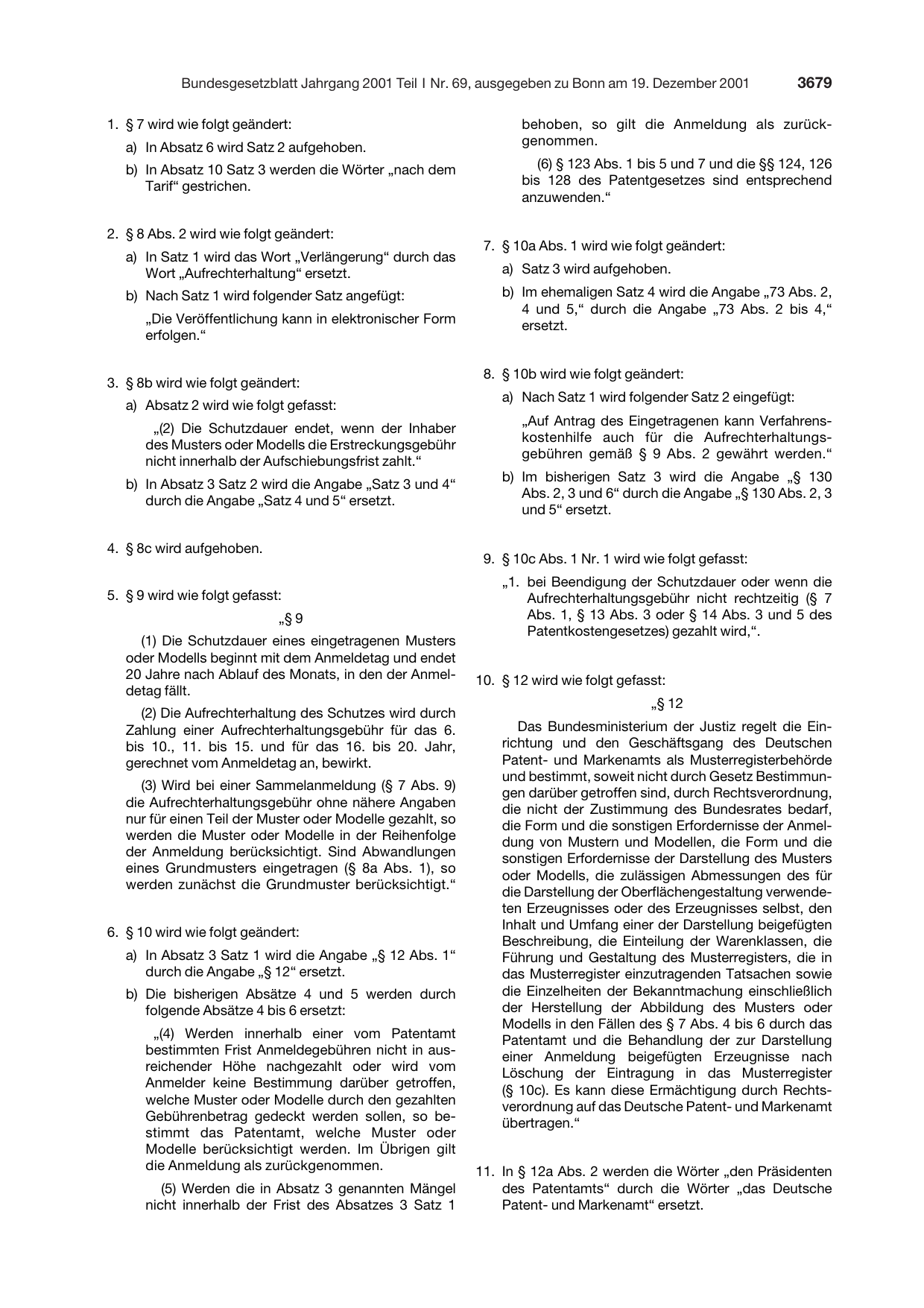 BGBl. 2001, Seite 3679 — Originalseite als Abbildung