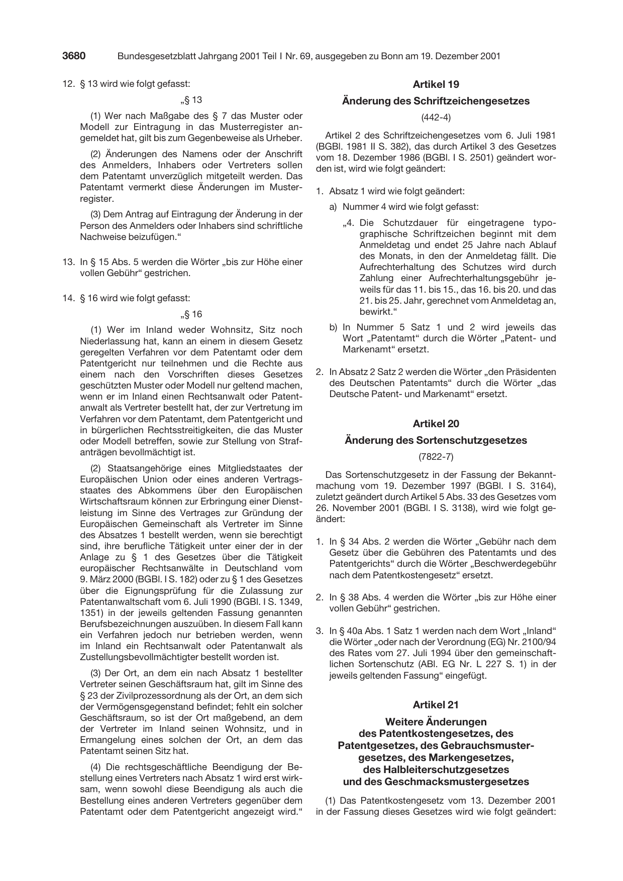 BGBl. 2001, Seite 3680 — Originalseite als Abbildung