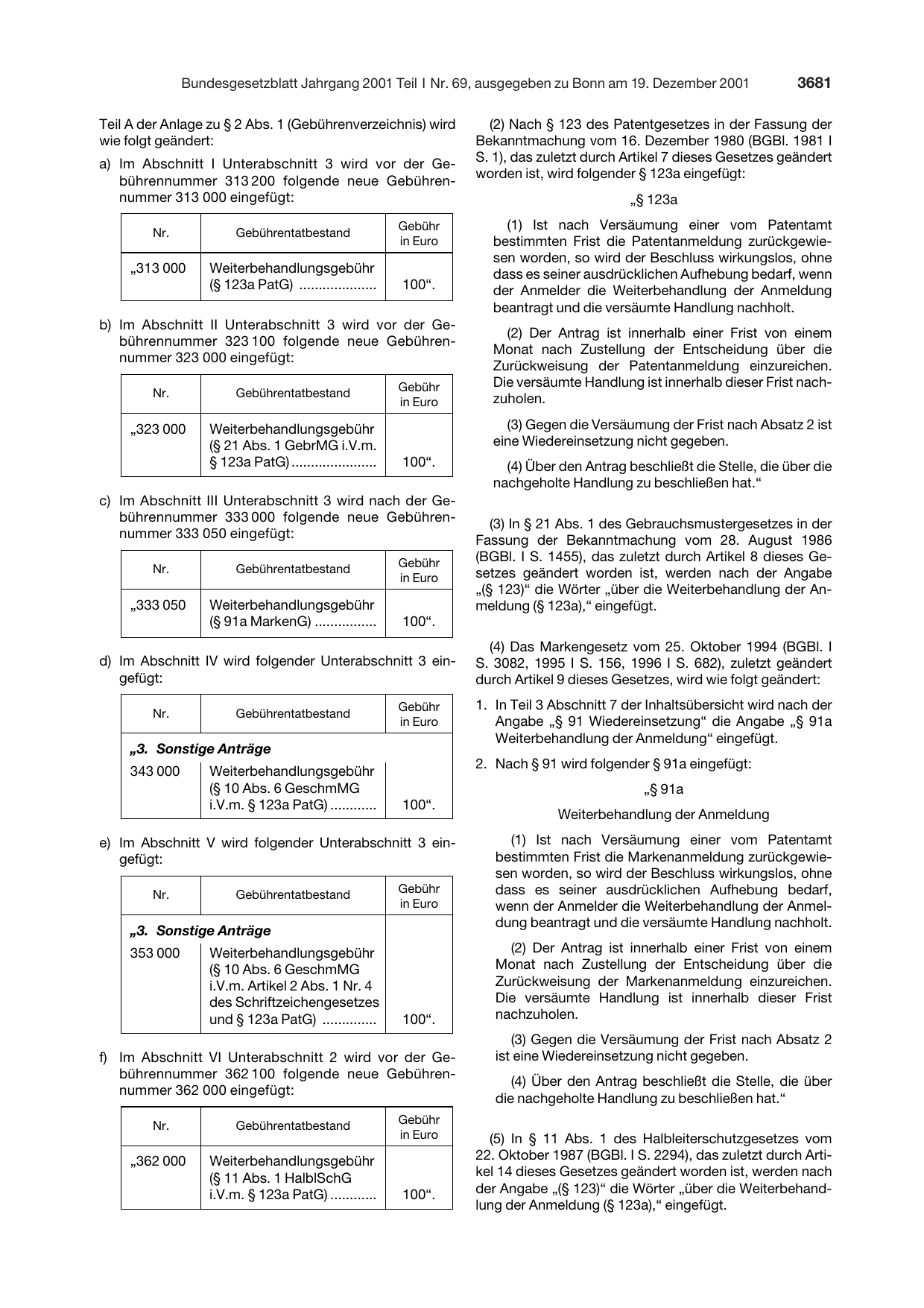 BGBl. 2001, Seite 3681 — Originalseite als Abbildung
