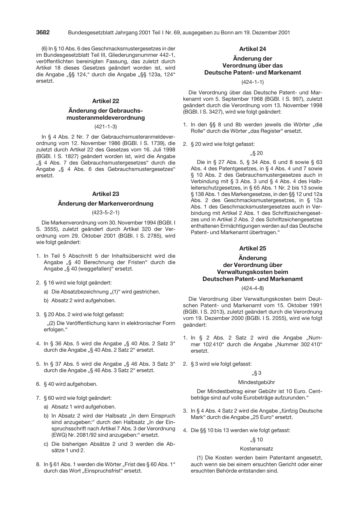 BGBl. 2001, Seite 3682 — Originalseite als Abbildung