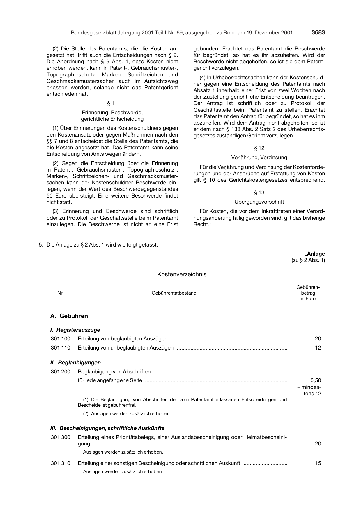 BGBl. 2001, Seite 3683 — Originalseite als Abbildung