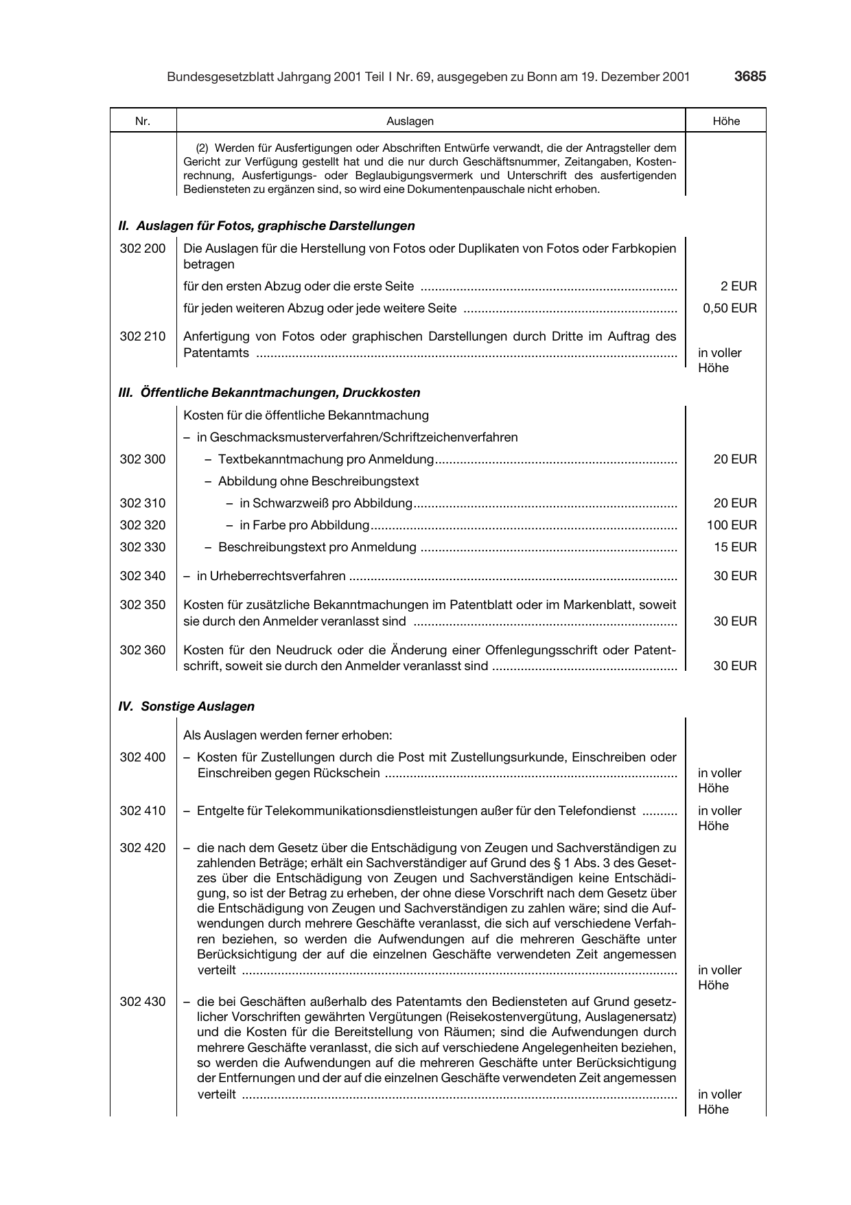 BGBl. 2001, Seite 3685 — Originalseite als Abbildung