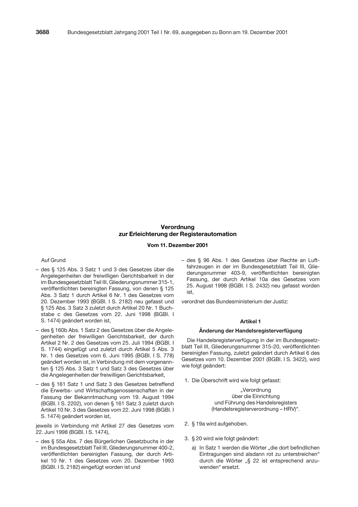 BGBl. 2001, Seite 3688 — Originalseite als Abbildung