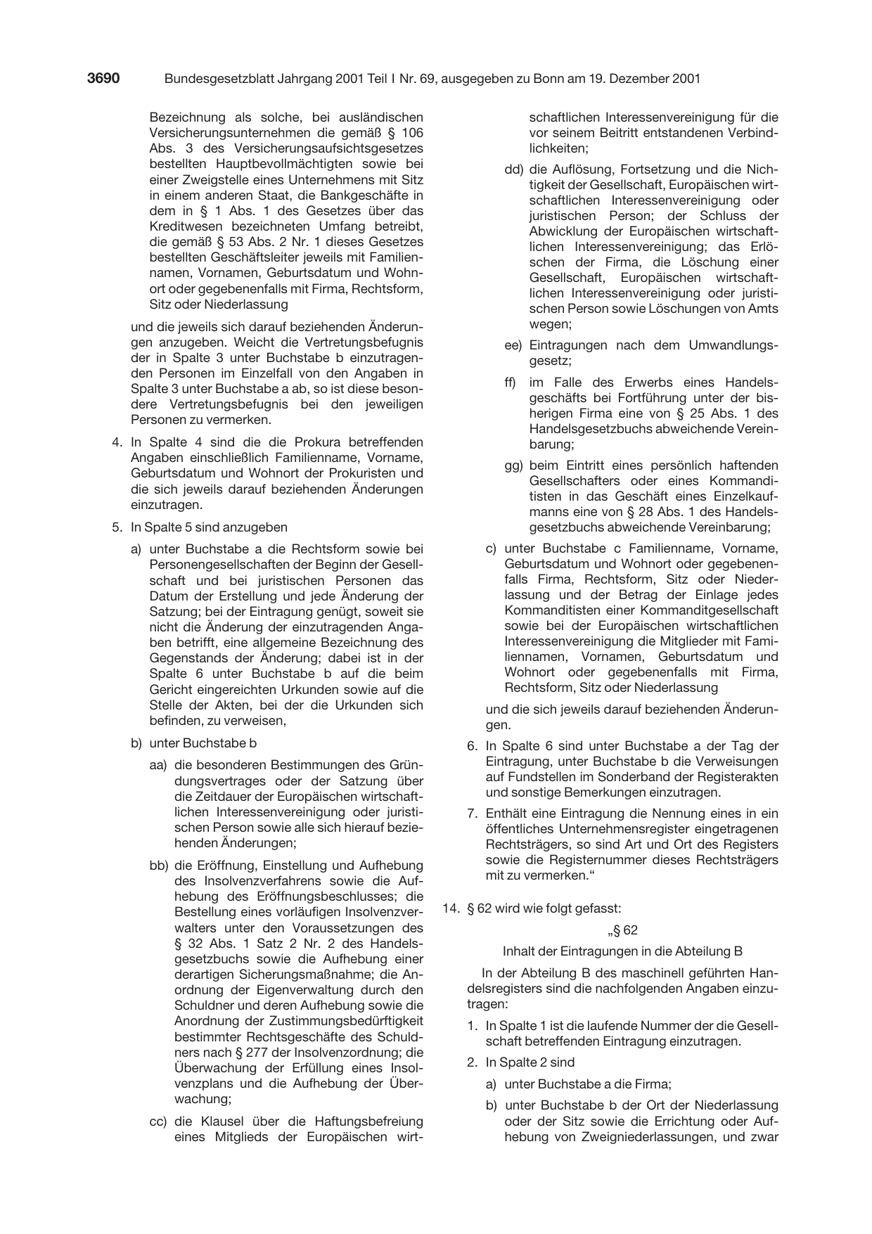 BGBl. 2001, Seite 3690 — Originalseite als Abbildung