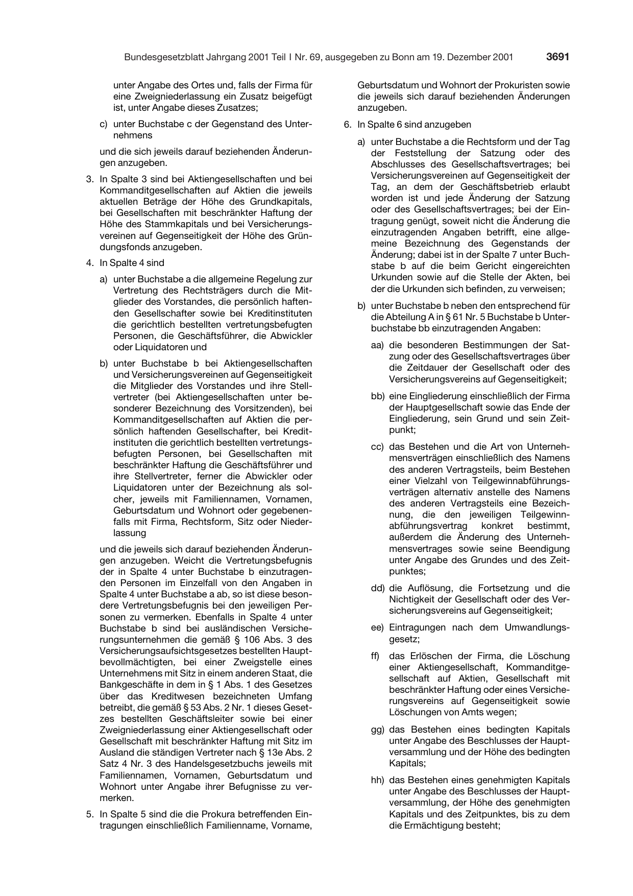 BGBl. 2001, Seite 3691 — Originalseite als Abbildung