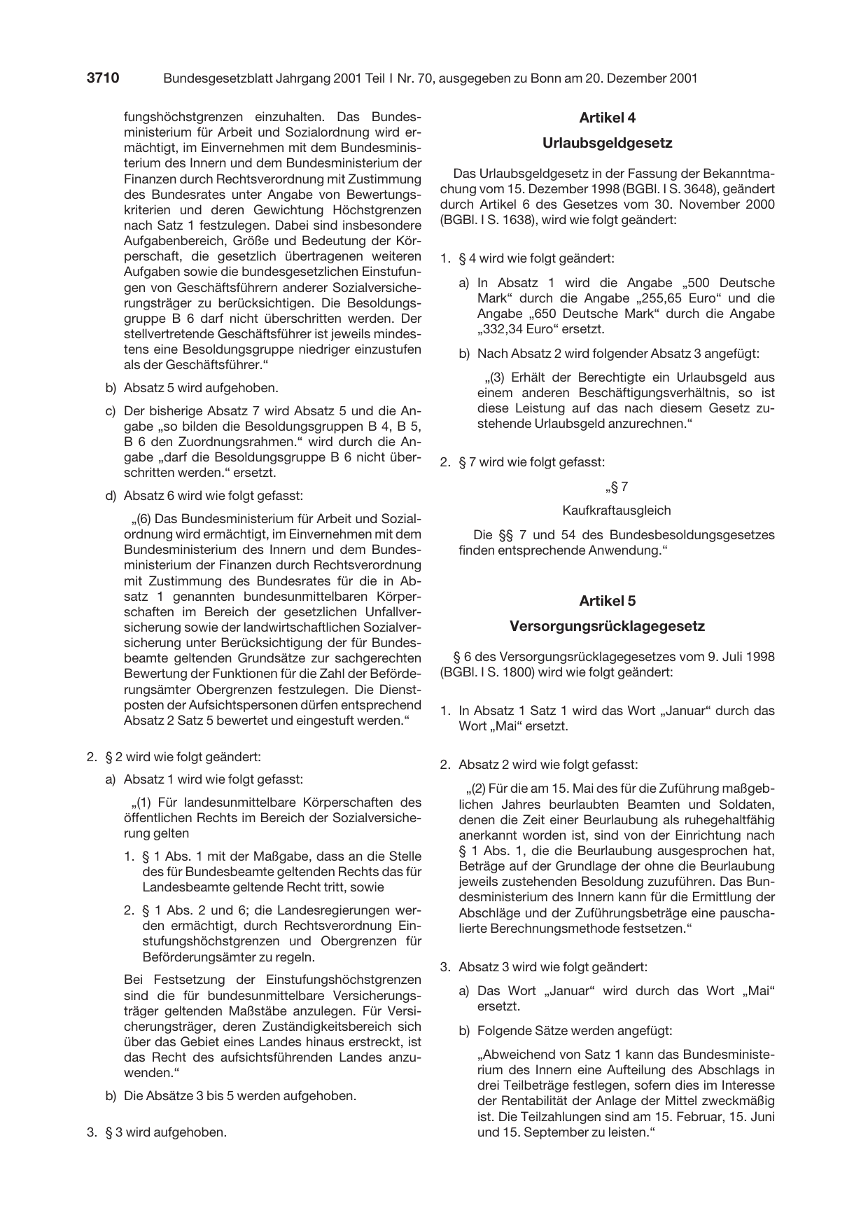 BGBl. 2001, Seite 3710 — Originalseite als Abbildung