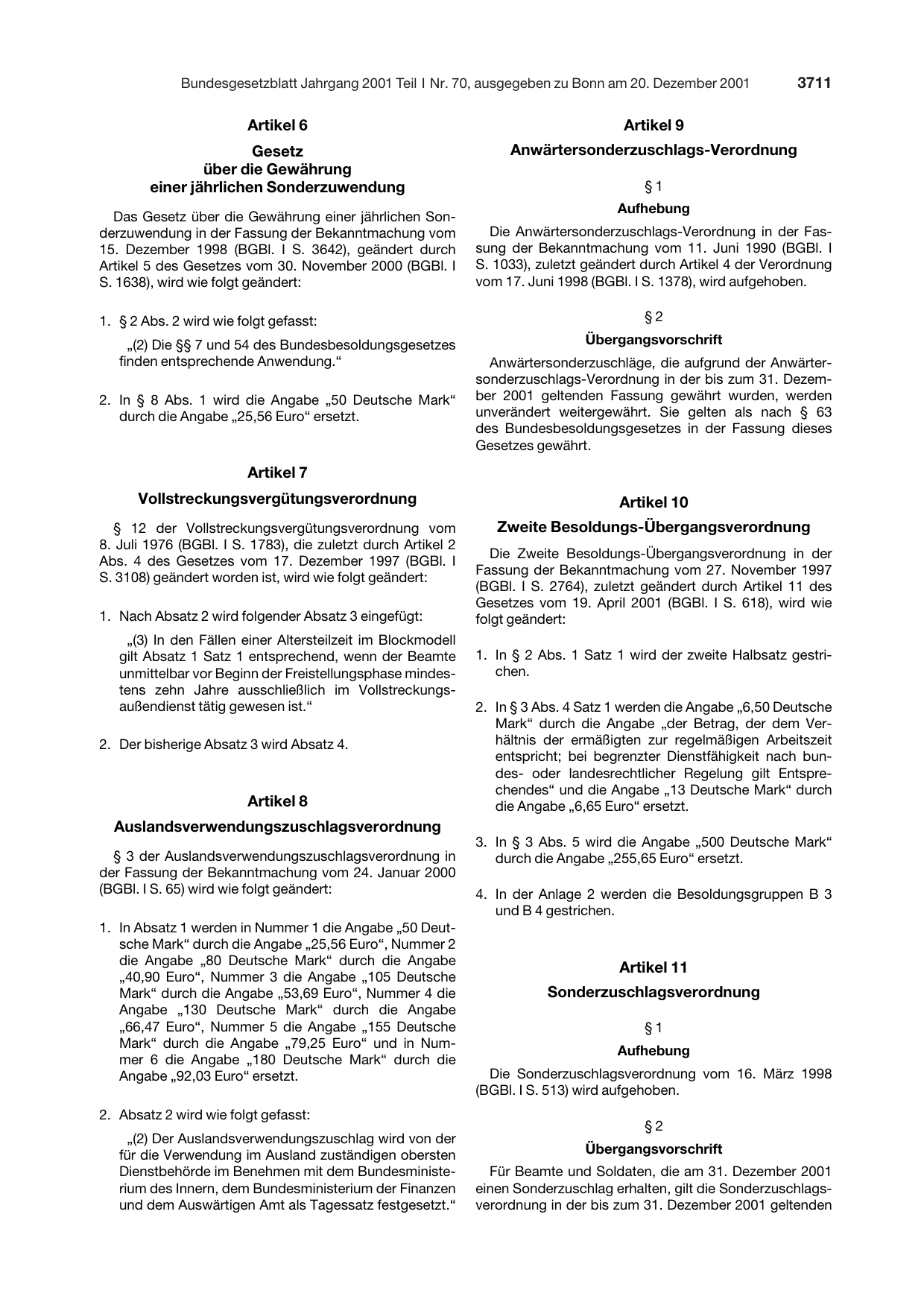 BGBl. 2001, Seite 3711 — Originalseite als Abbildung