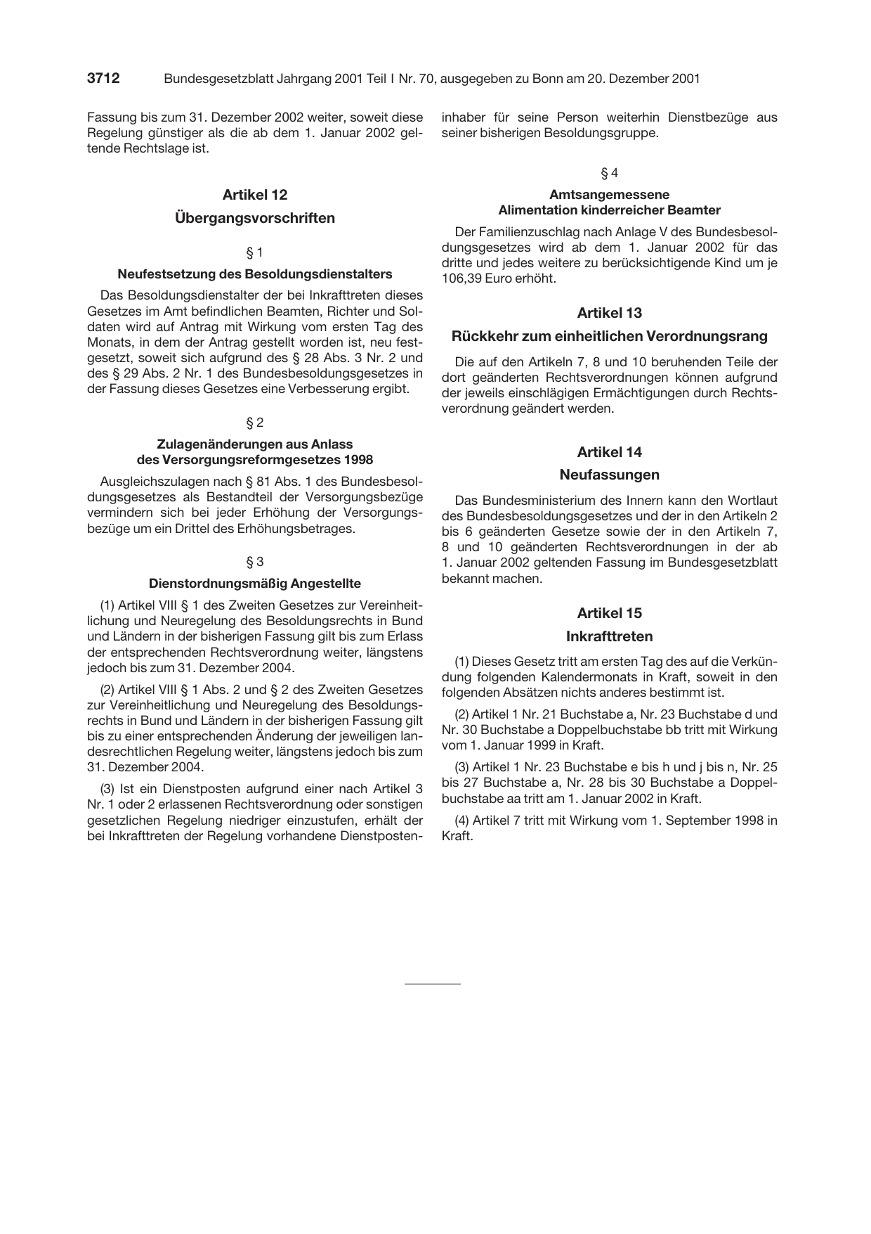 BGBl. 2001, Seite 3712 — Originalseite als Abbildung
