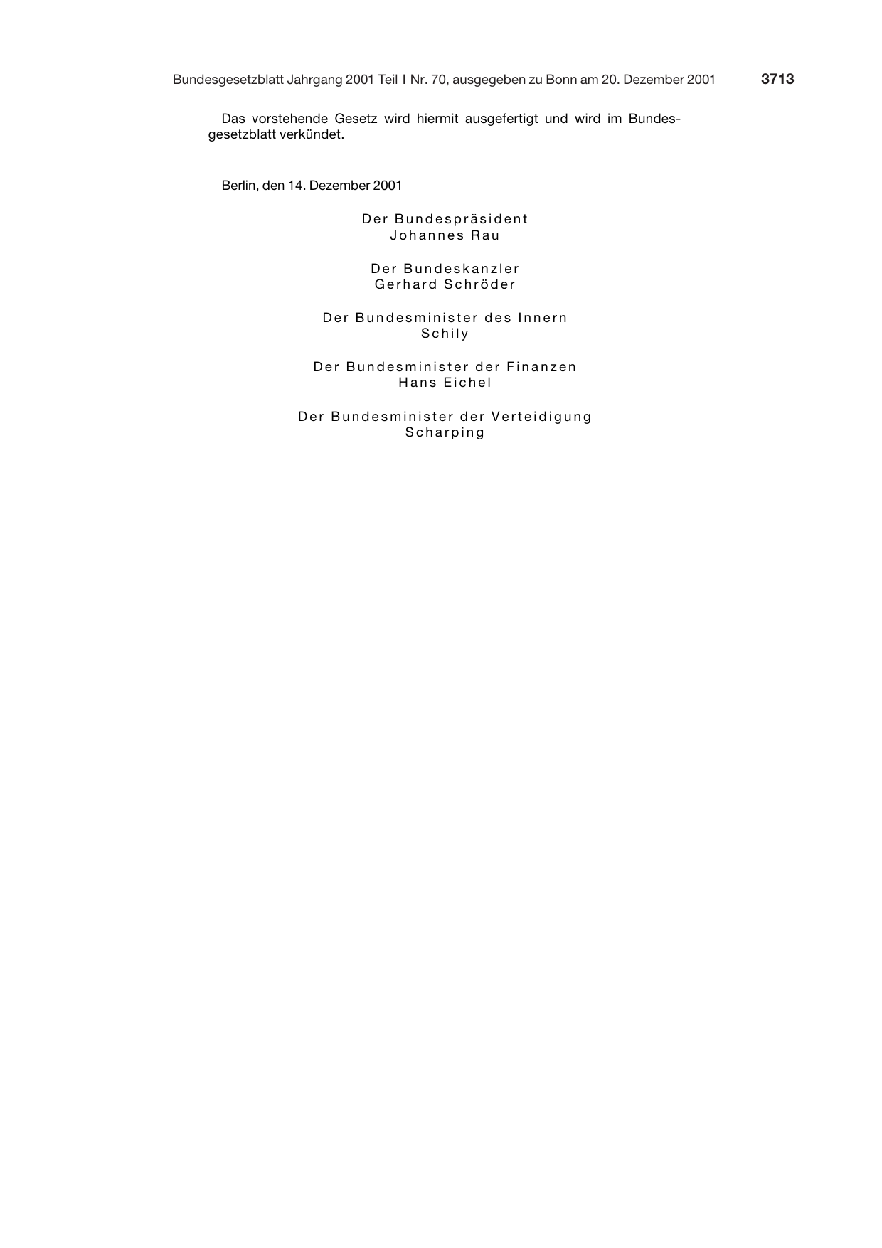 BGBl. 2001, Seite 3713 — Originalseite als Abbildung