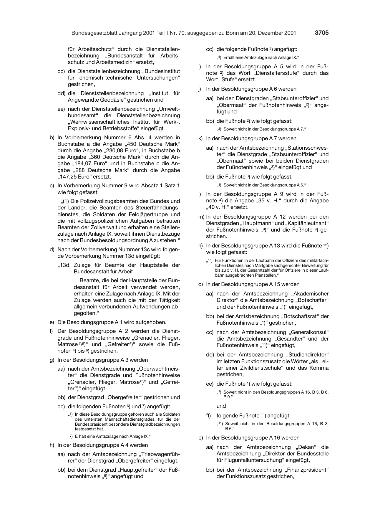BGBl. 2001, Seite 3705 — Originalseite als Abbildung