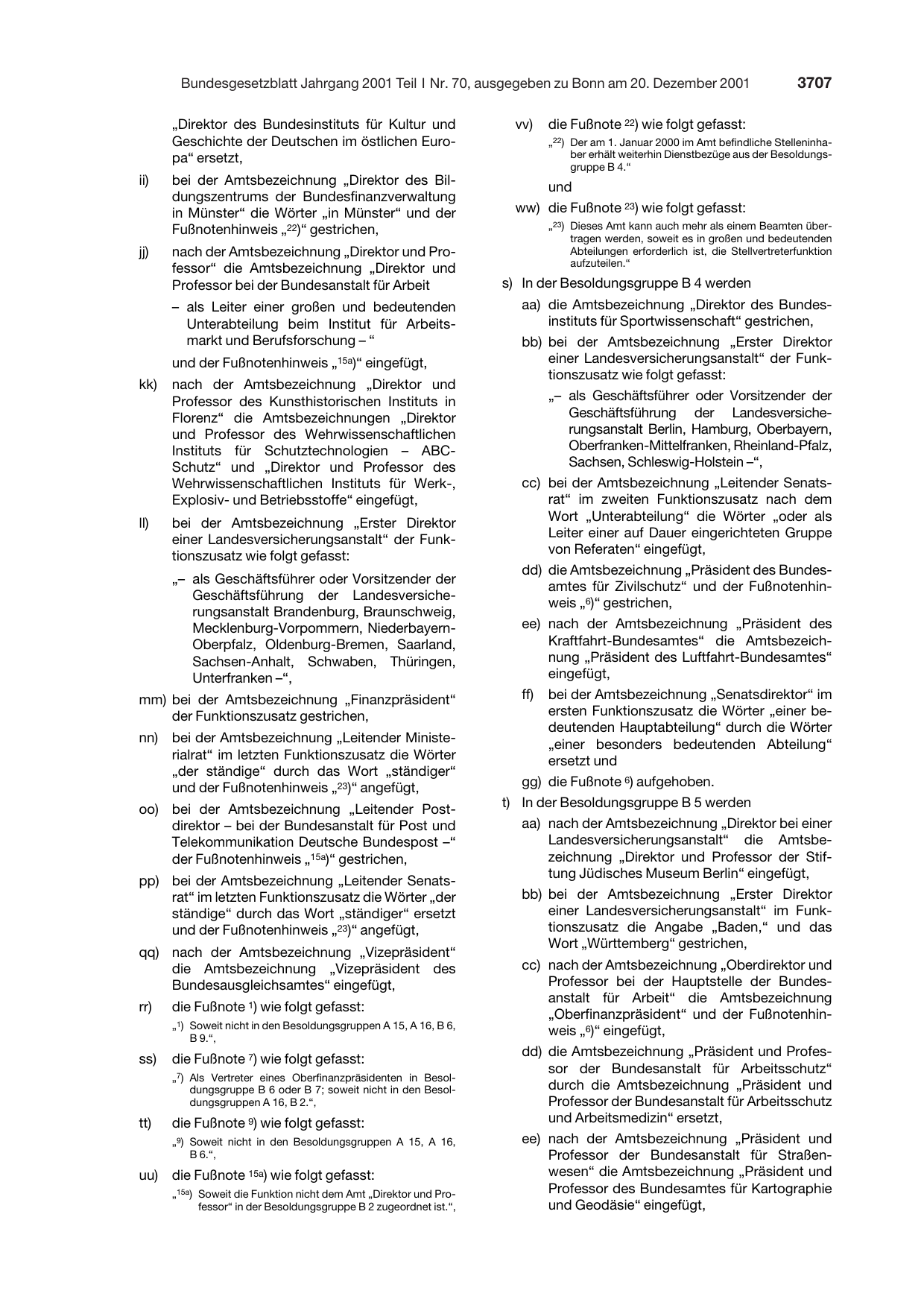 BGBl. 2001, Seite 3707 — Originalseite als Abbildung