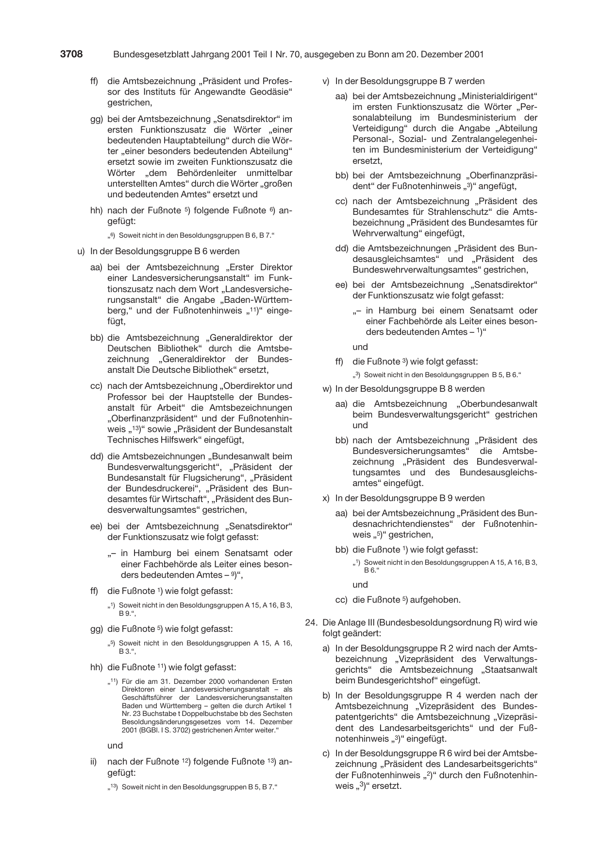 BGBl. 2001, Seite 3708 — Originalseite als Abbildung