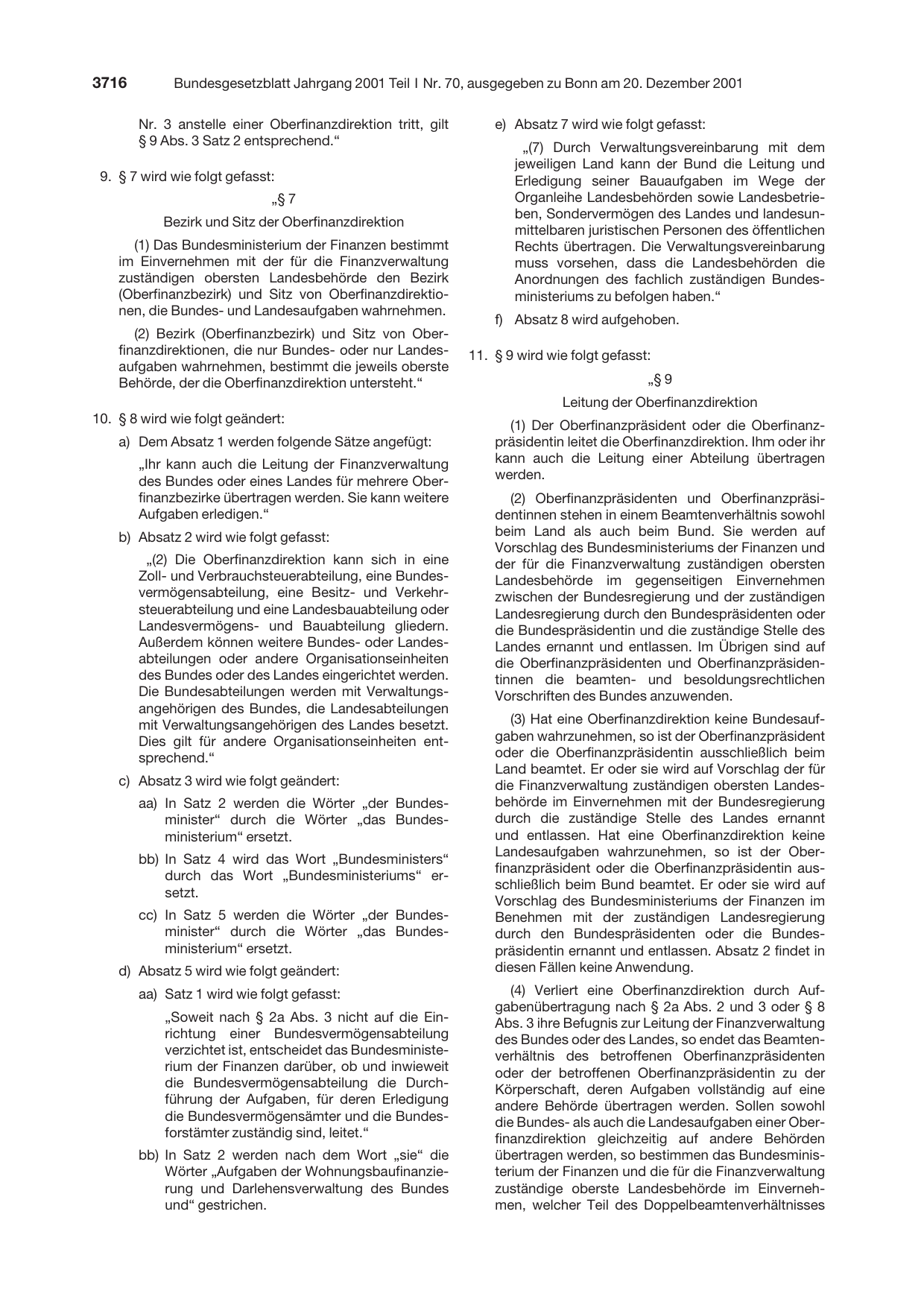 BGBl. 2001, Seite 3716 — Originalseite als Abbildung