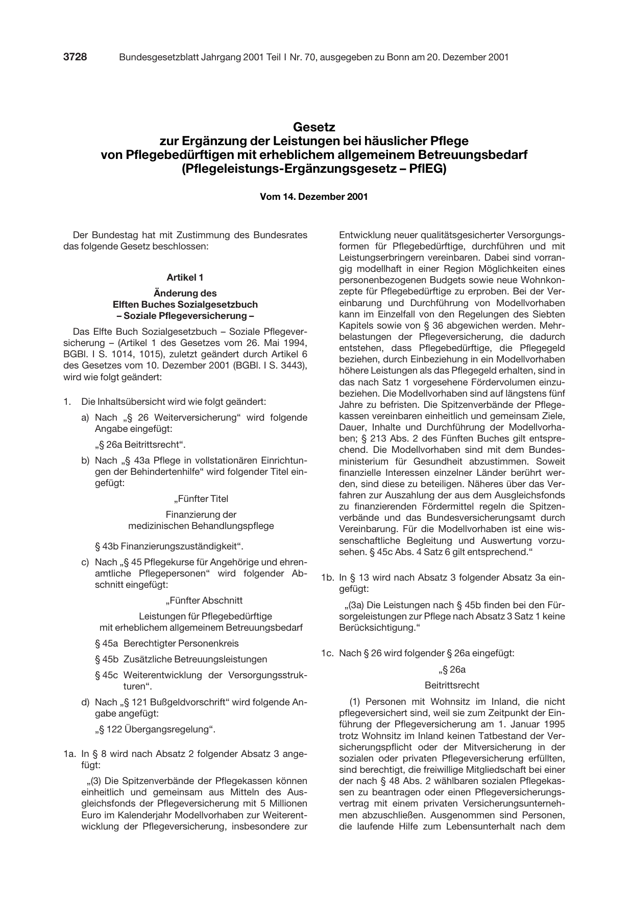 BGBl. 2001, Seite 3728 — Originalseite als Abbildung