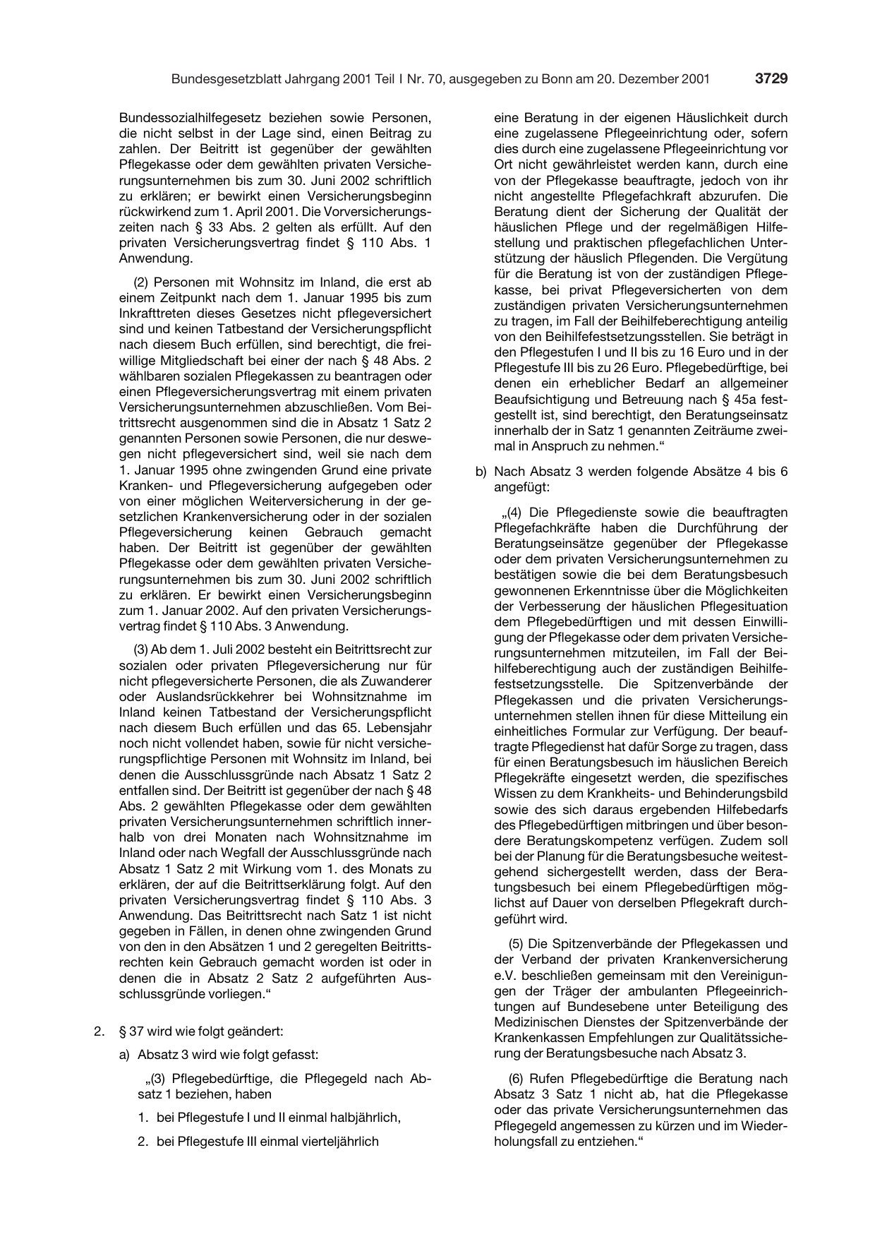 BGBl. 2001, Seite 3729 — Originalseite als Abbildung