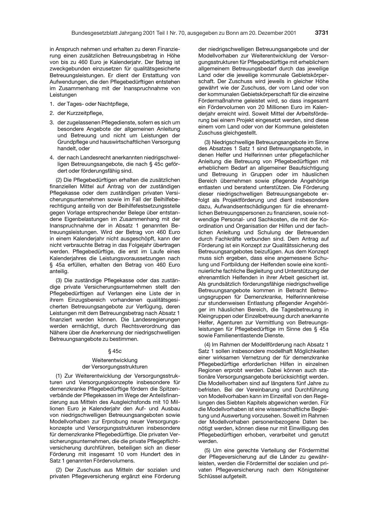 BGBl. 2001, Seite 3731 — Originalseite als Abbildung