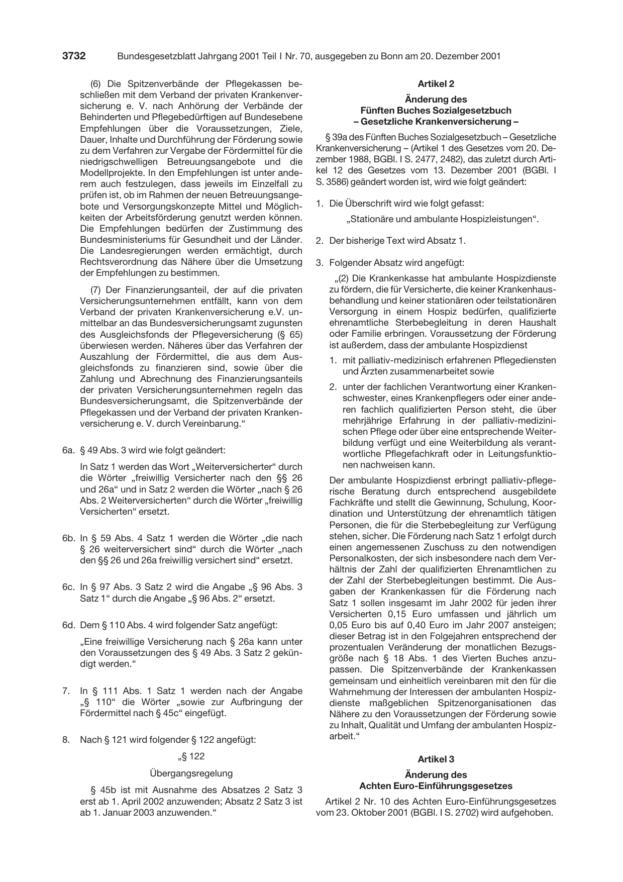 BGBl. 2001, Seite 3732 — Originalseite als Abbildung