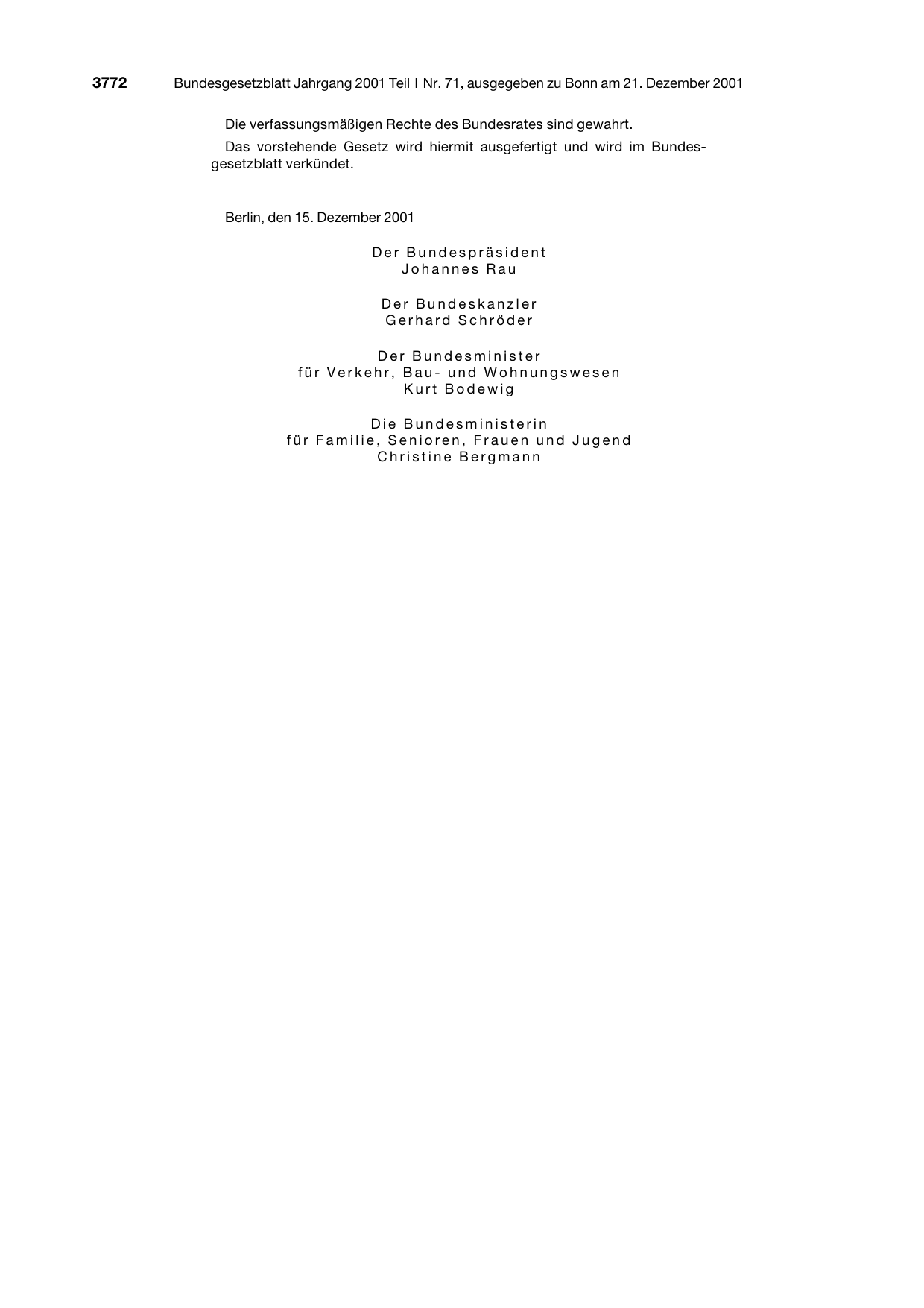 BGBl. 2001, Seite 3772 — Originalseite als Abbildung