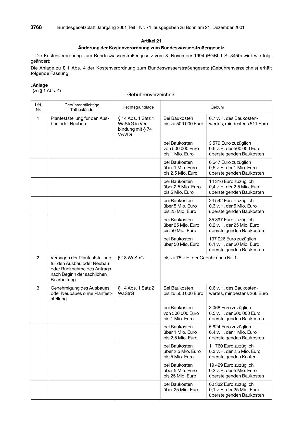 BGBl. 2001, Seite 3768 — Originalseite als Abbildung