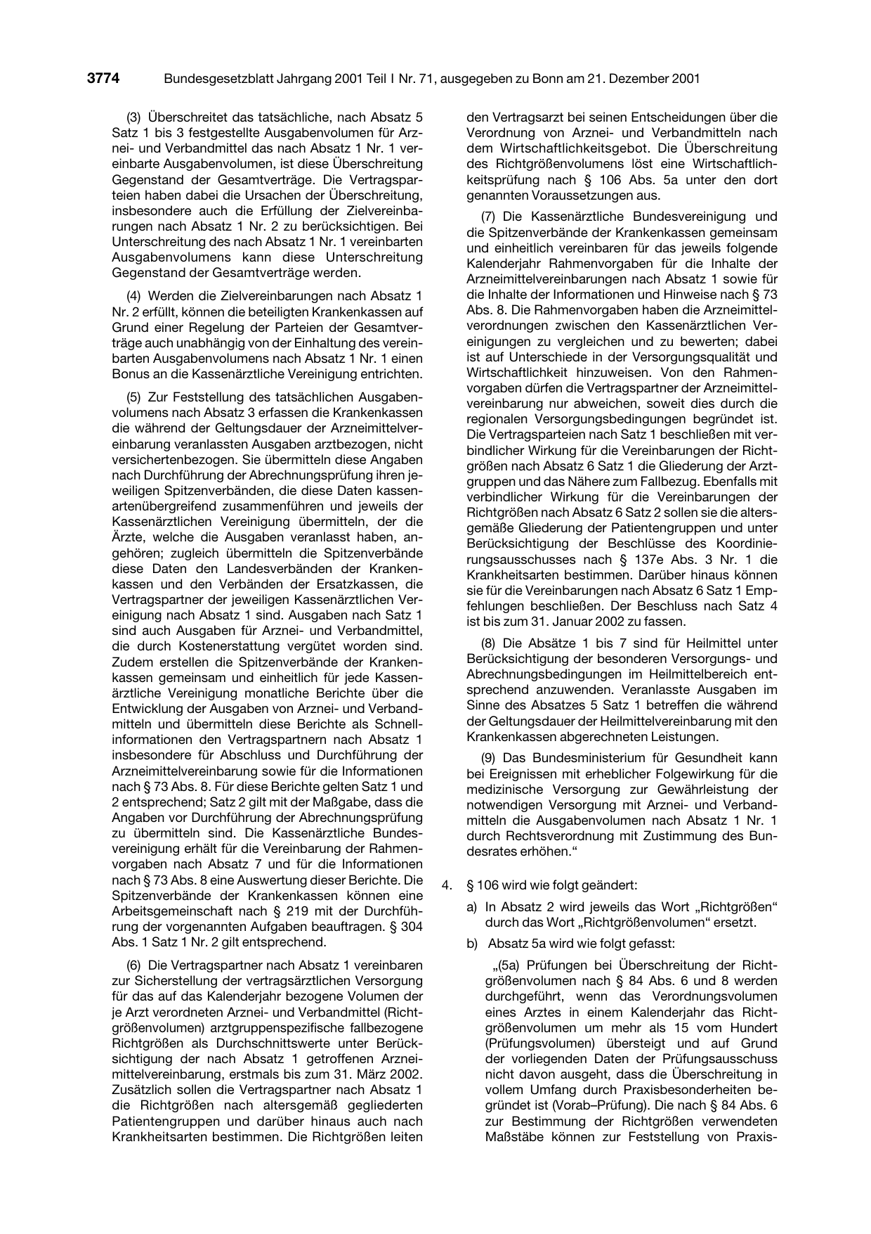 BGBl. 2001, Seite 3774 — Originalseite als Abbildung
