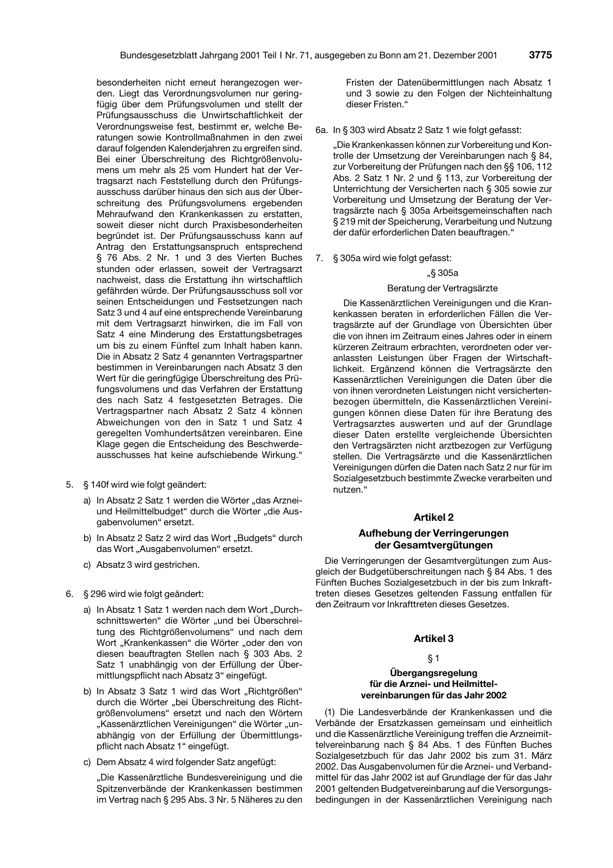BGBl. 2001, Seite 3775 — Originalseite als Abbildung