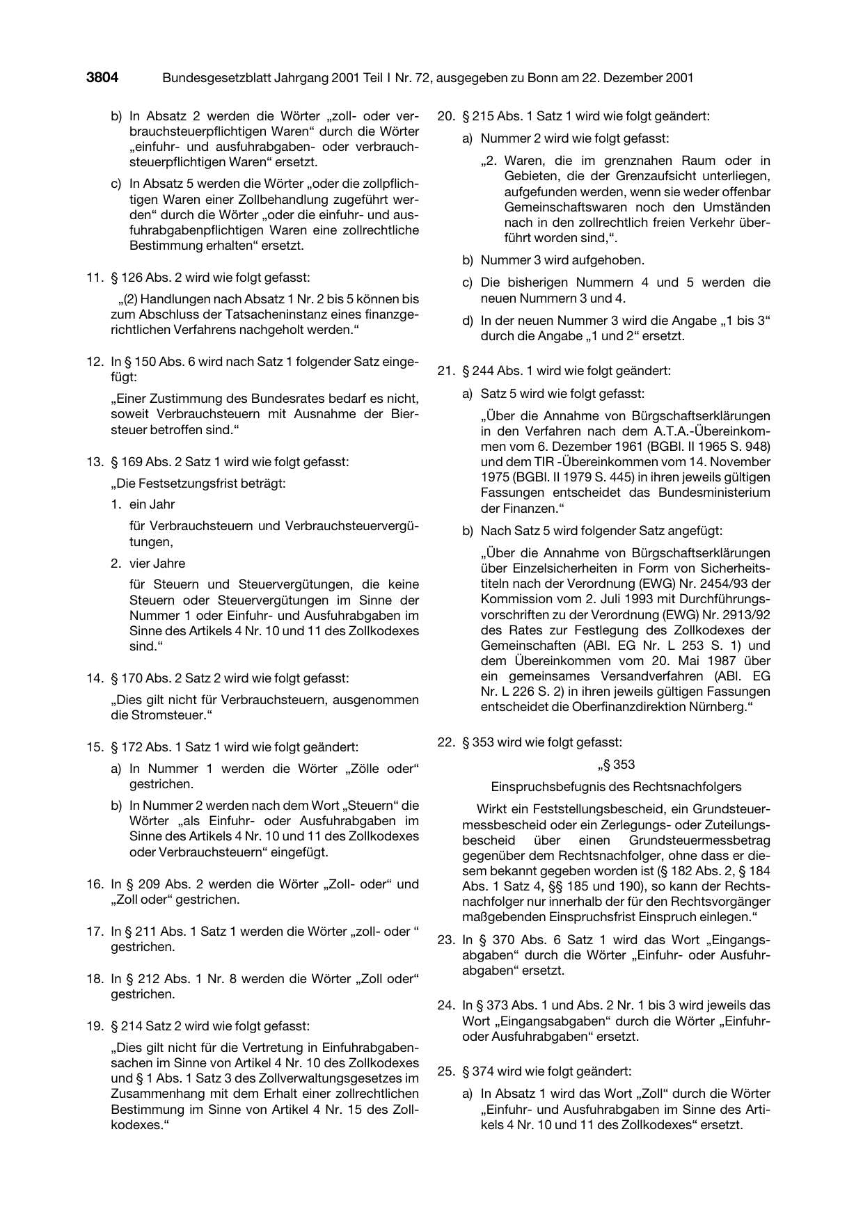 BGBl. 2001, Seite 3804 — Originalseite als Abbildung