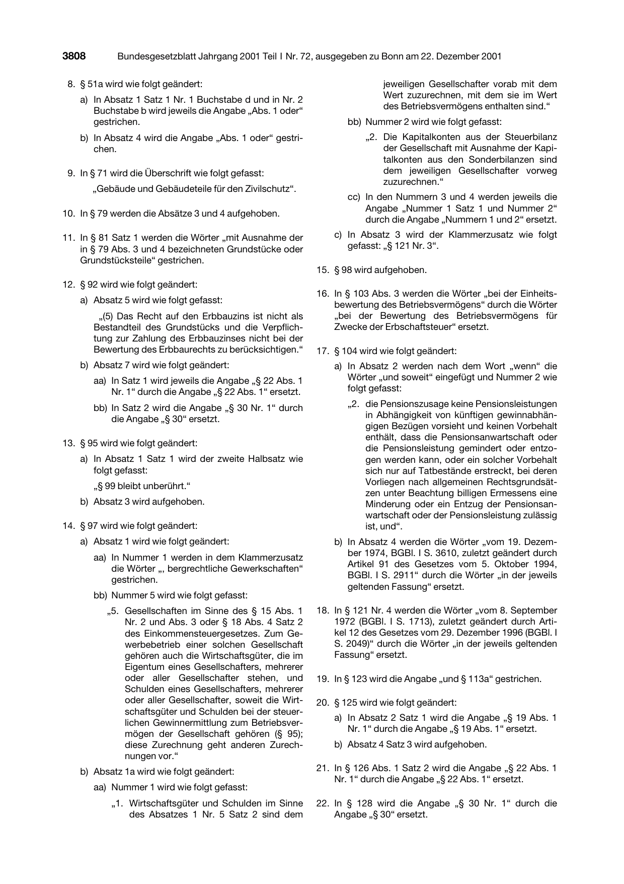 BGBl. 2001, Seite 3808 — Originalseite als Abbildung