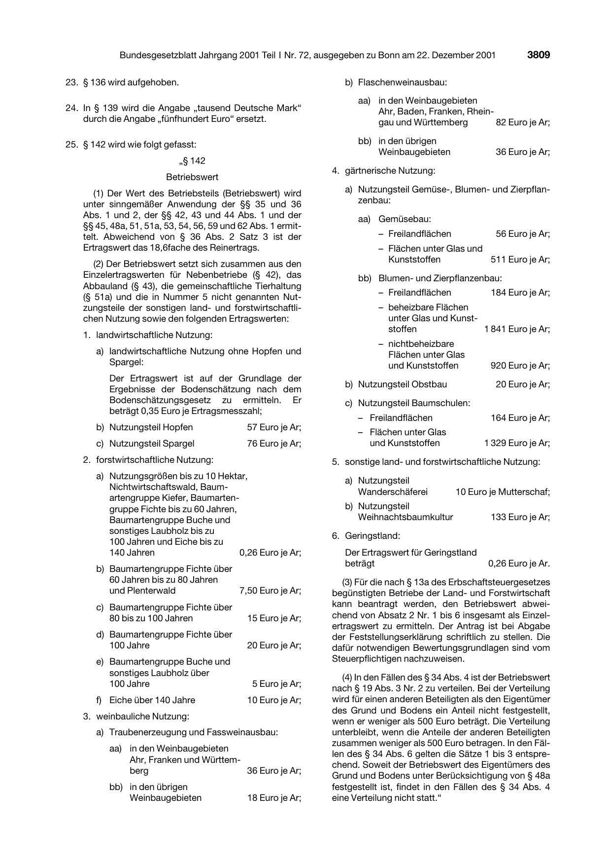 BGBl. 2001, Seite 3809 — Originalseite als Abbildung