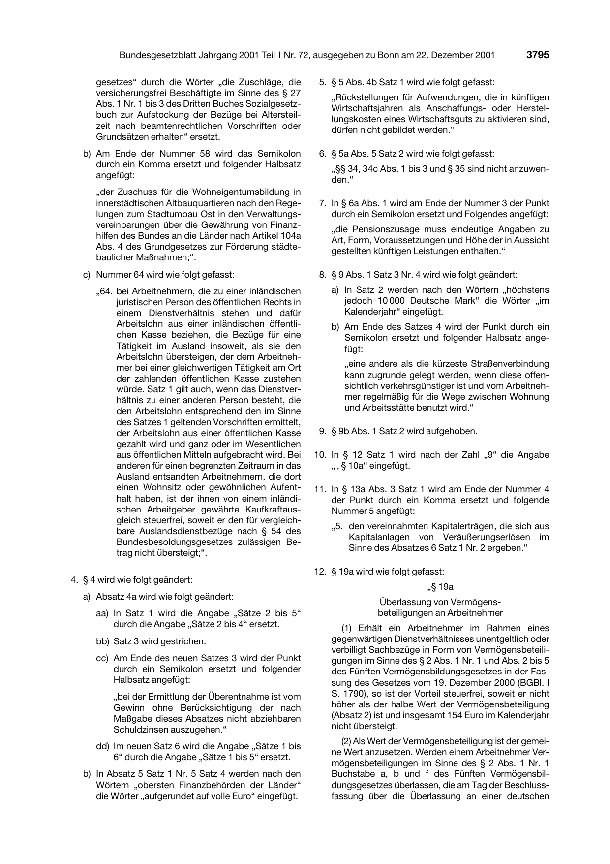 BGBl. 2001, Seite 3795 — Originalseite als Abbildung