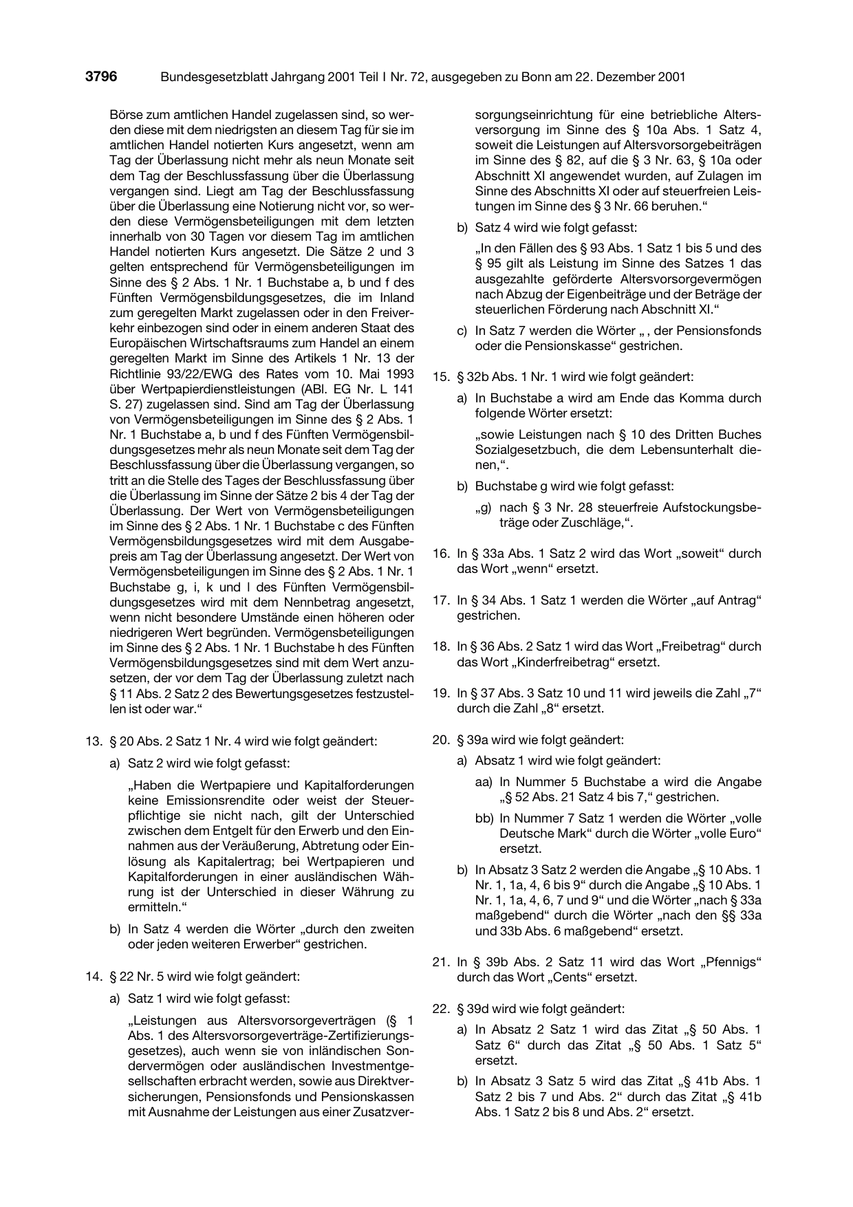 BGBl. 2001, Seite 3796 — Originalseite als Abbildung