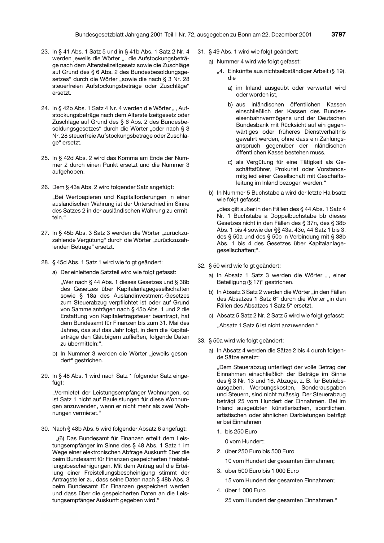 BGBl. 2001, Seite 3797 — Originalseite als Abbildung