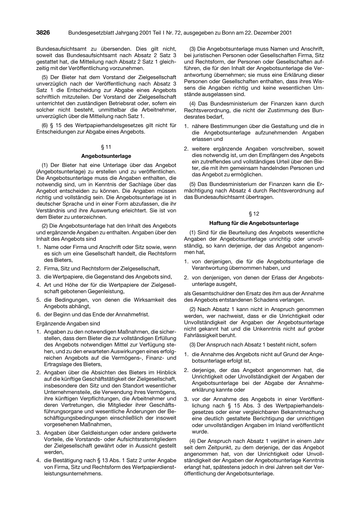 BGBl. 2001, Seite 3826 — Originalseite als Abbildung