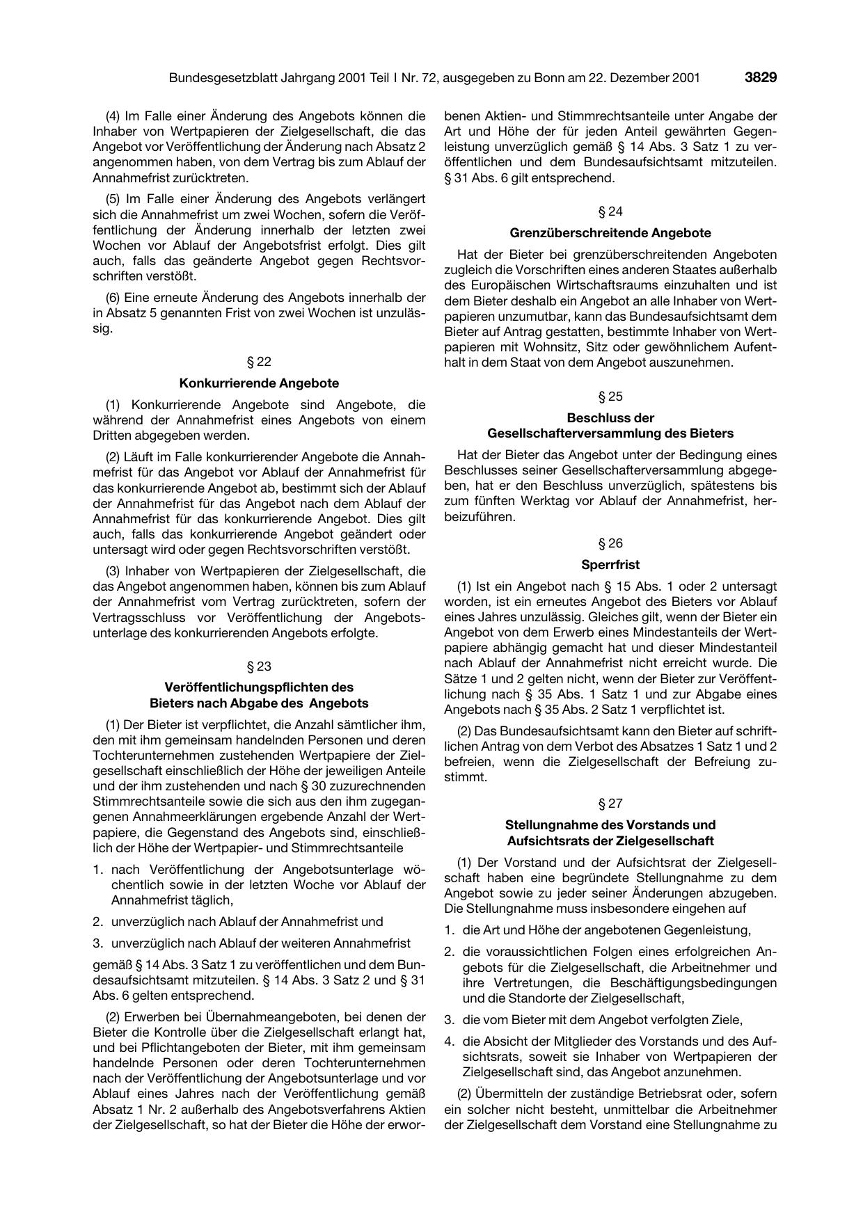 BGBl. 2001, Seite 3829 — Originalseite als Abbildung