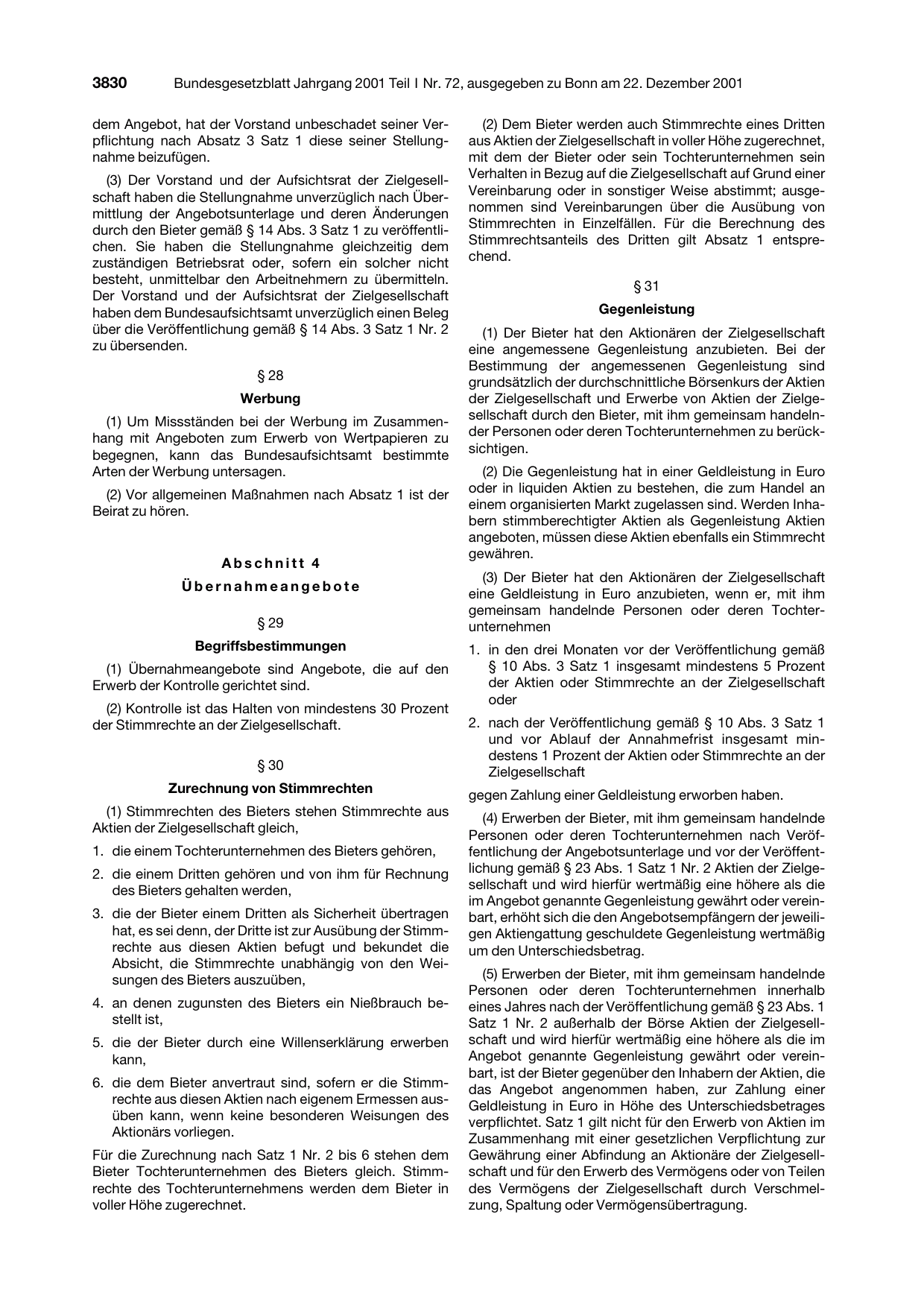 BGBl. 2001, Seite 3830 — Originalseite als Abbildung