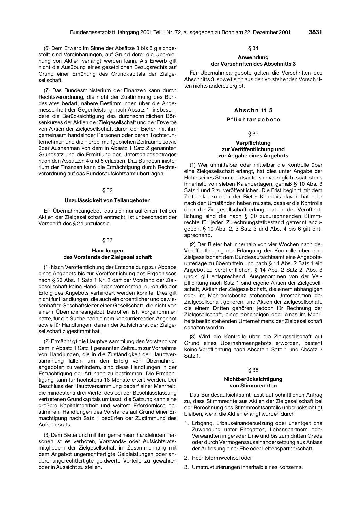 BGBl. 2001, Seite 3831 — Originalseite als Abbildung