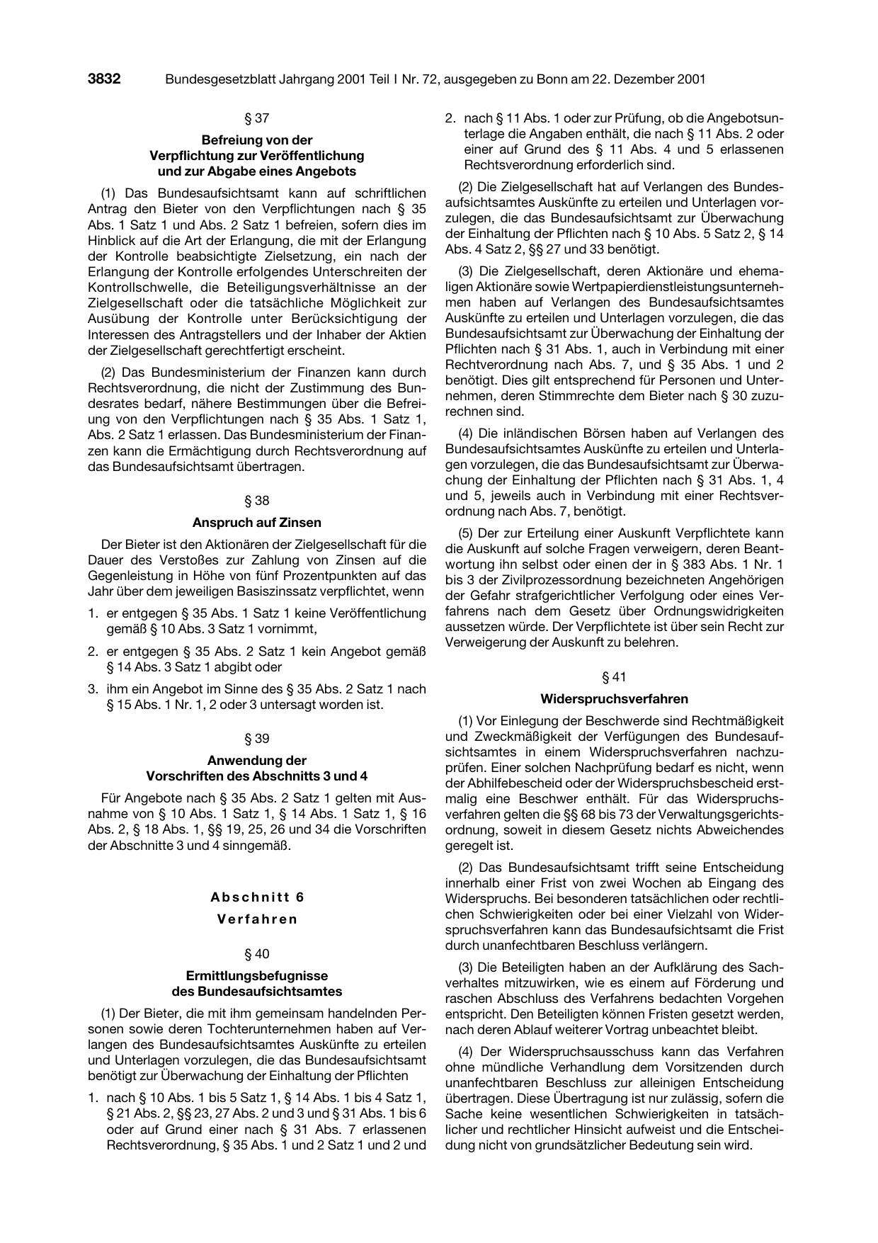 BGBl. 2001, Seite 3832 — Originalseite als Abbildung