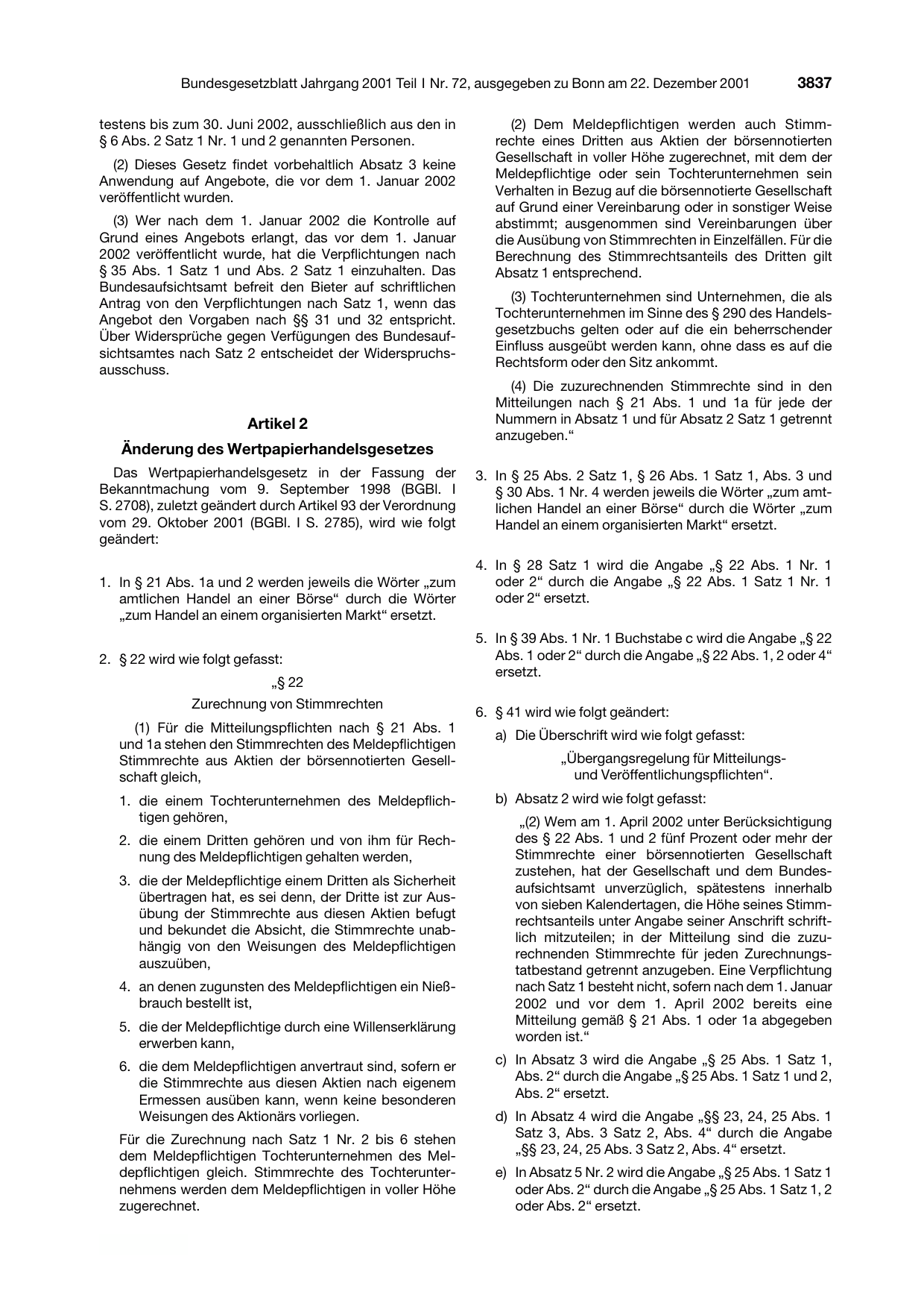 BGBl. 2001, Seite 3837 — Originalseite als Abbildung