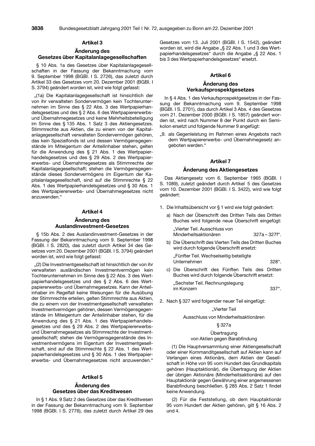 BGBl. 2001, Seite 3838 — Originalseite als Abbildung