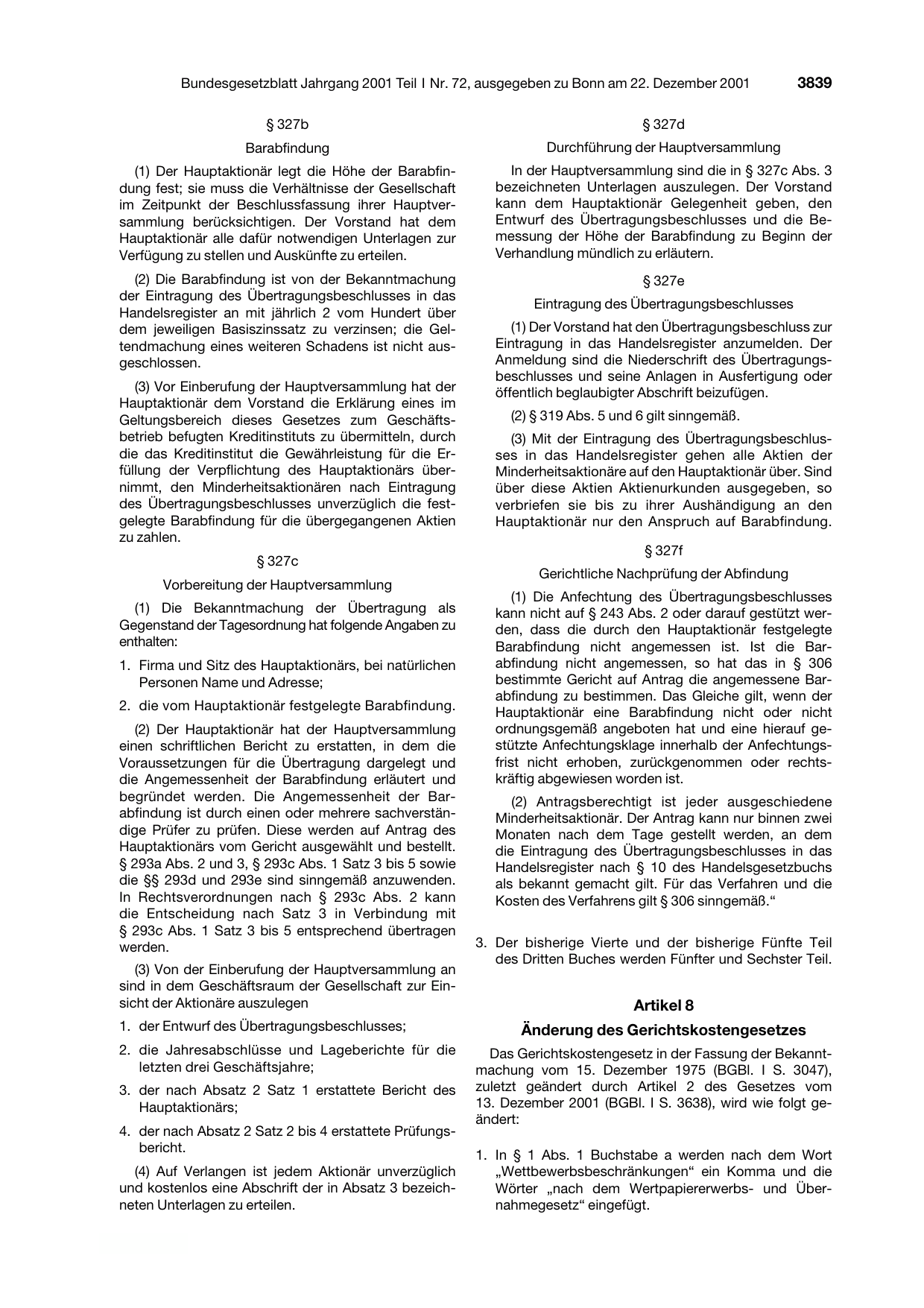 BGBl. 2001, Seite 3839 — Originalseite als Abbildung