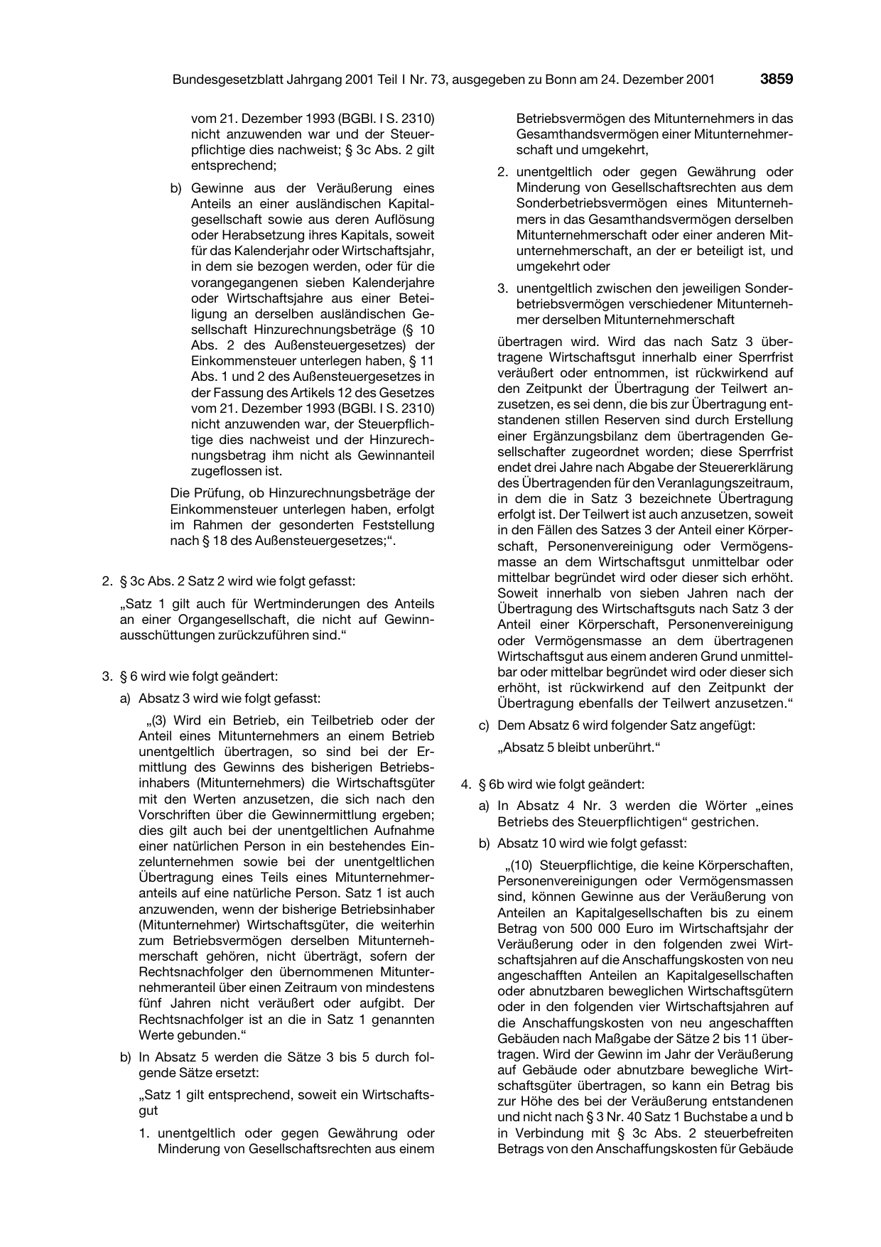 BGBl. 2001, Seite 3859 — Originalseite als Abbildung