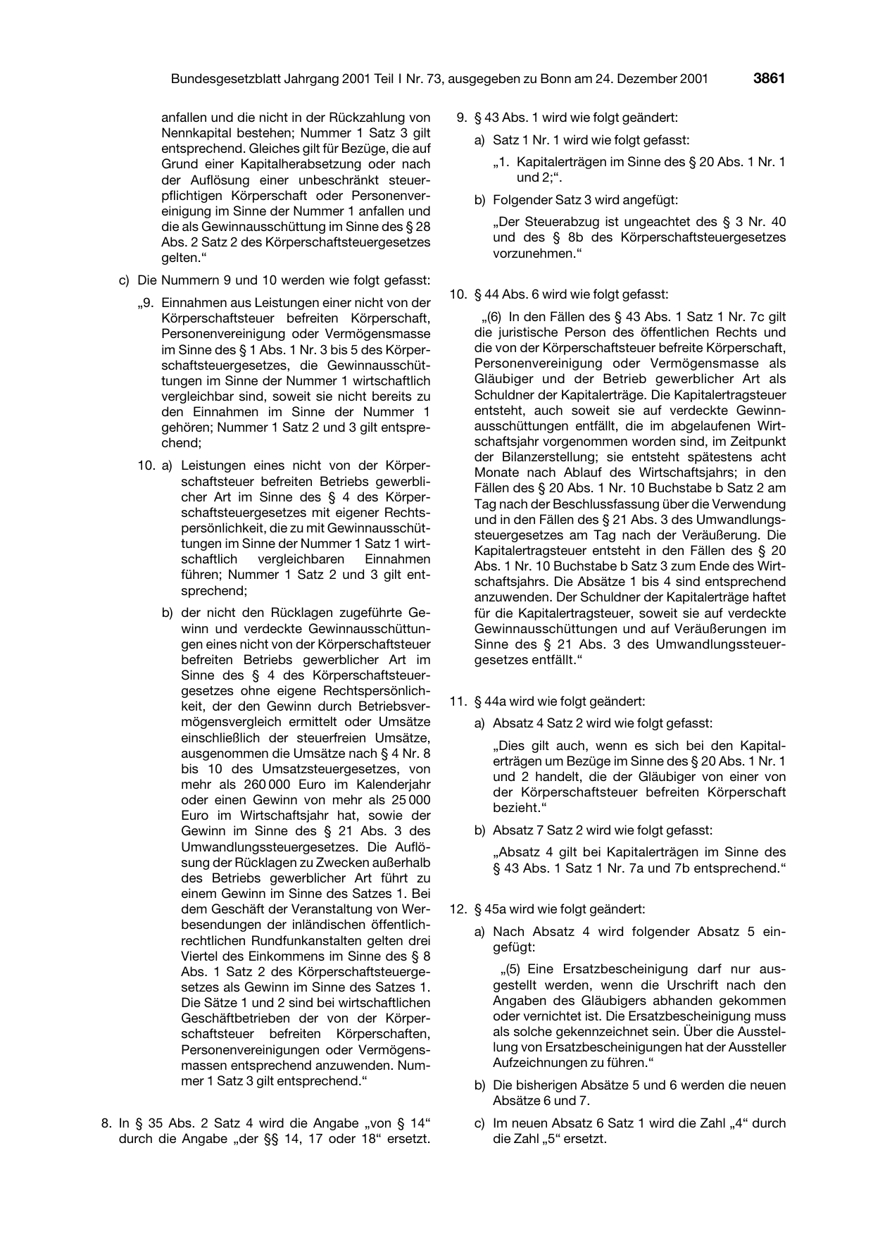 BGBl. 2001, Seite 3861 — Originalseite als Abbildung