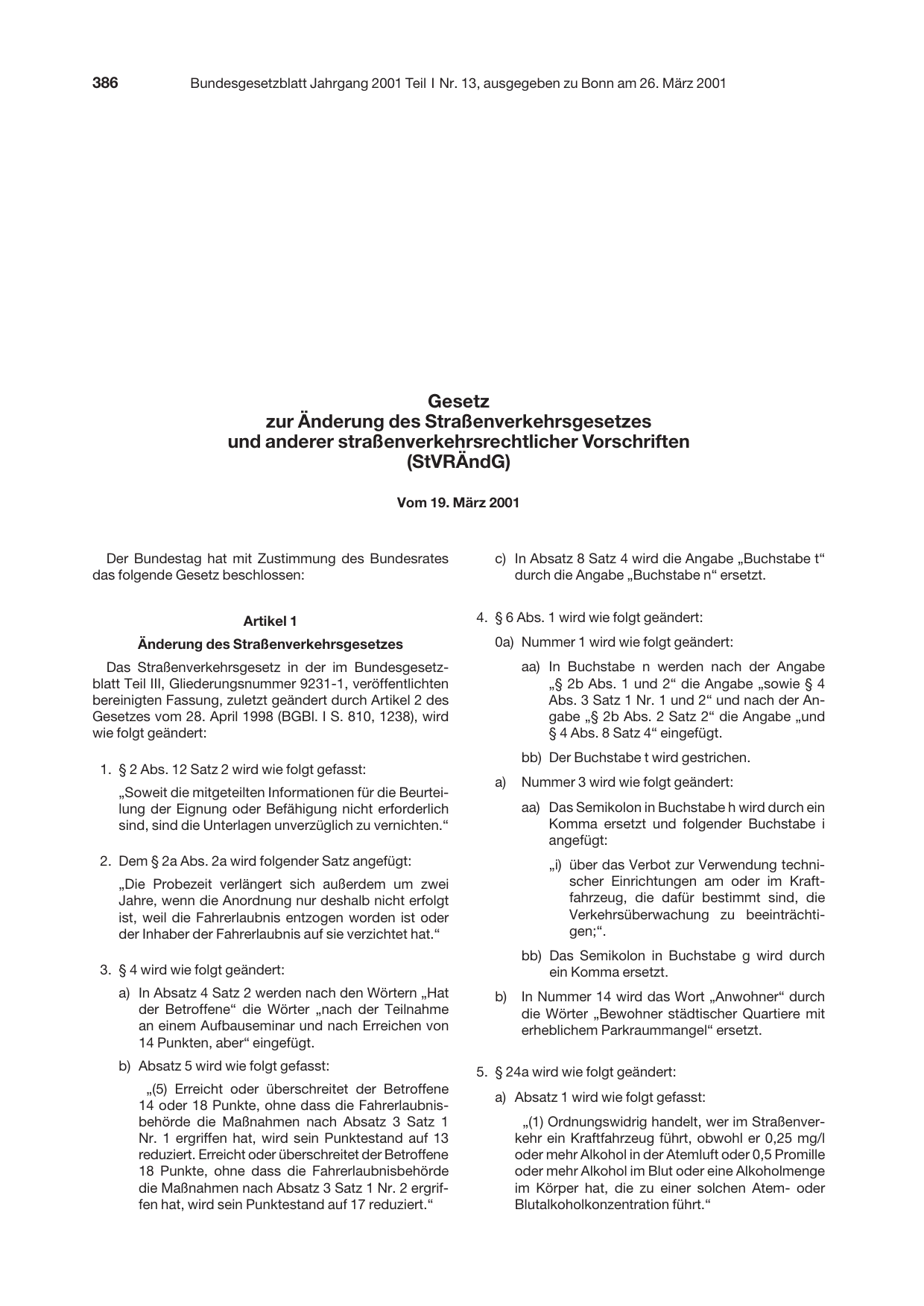 BGBl. 2001, Seite 386 — Originalseite als Abbildung