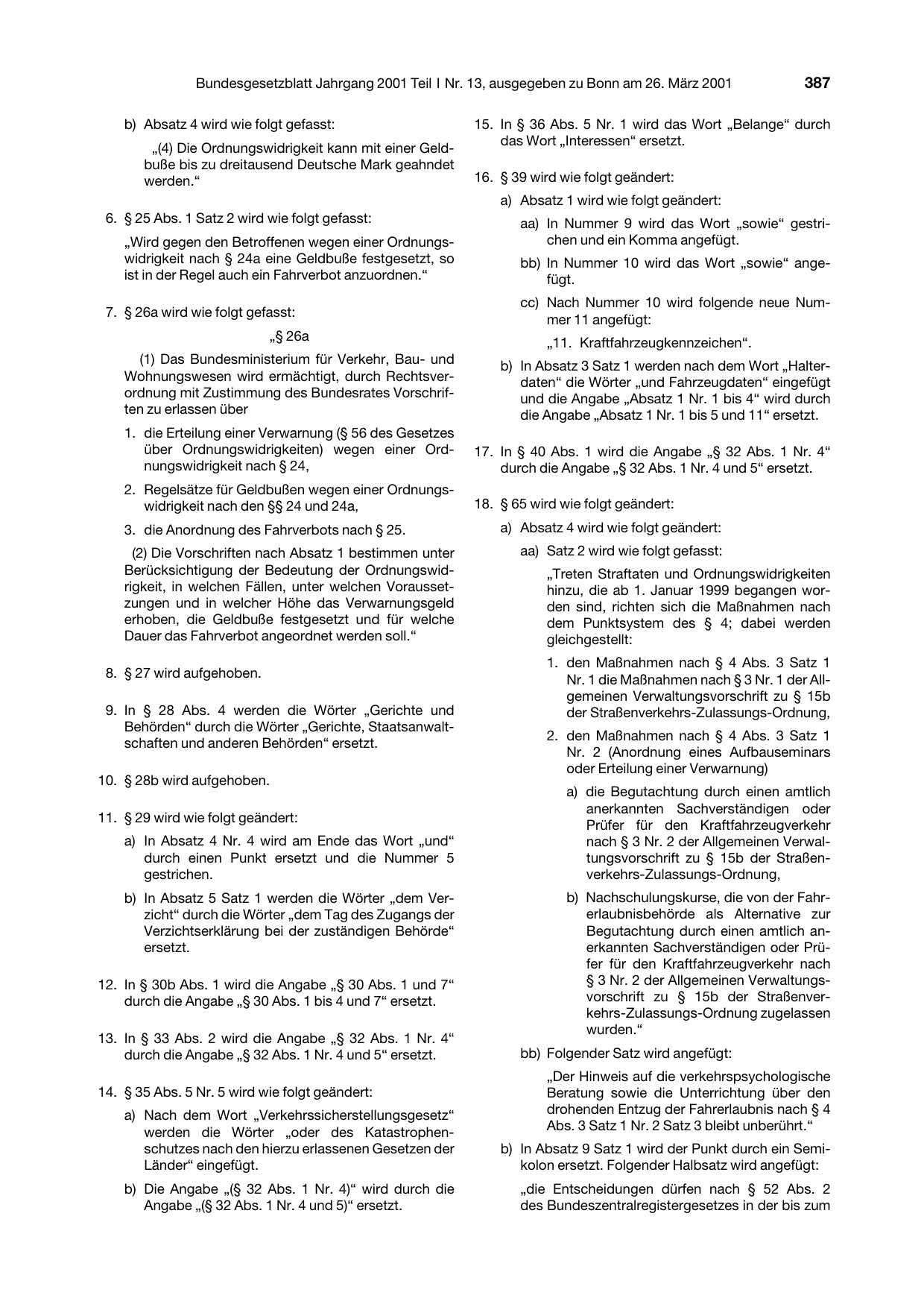 BGBl. 2001, Seite 387 — Originalseite als Abbildung