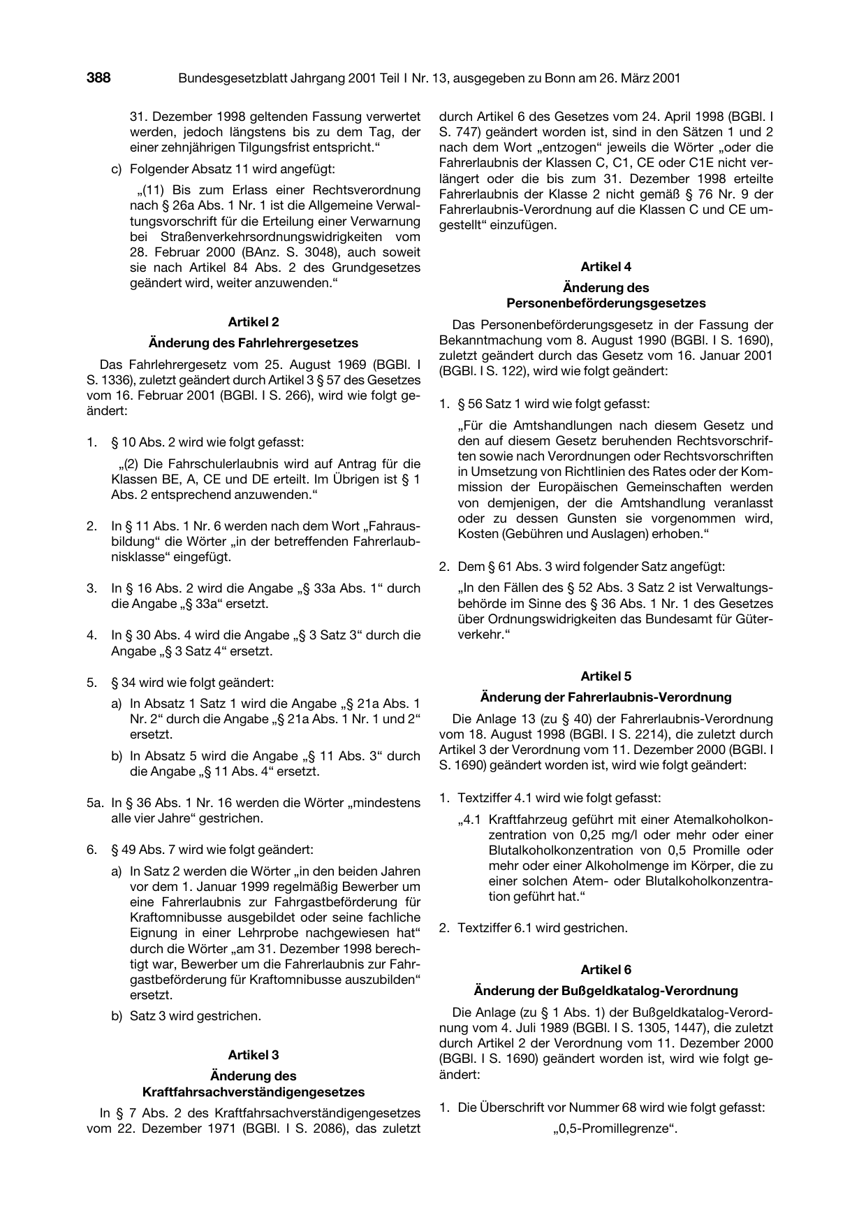 BGBl. 2001, Seite 388 — Originalseite als Abbildung