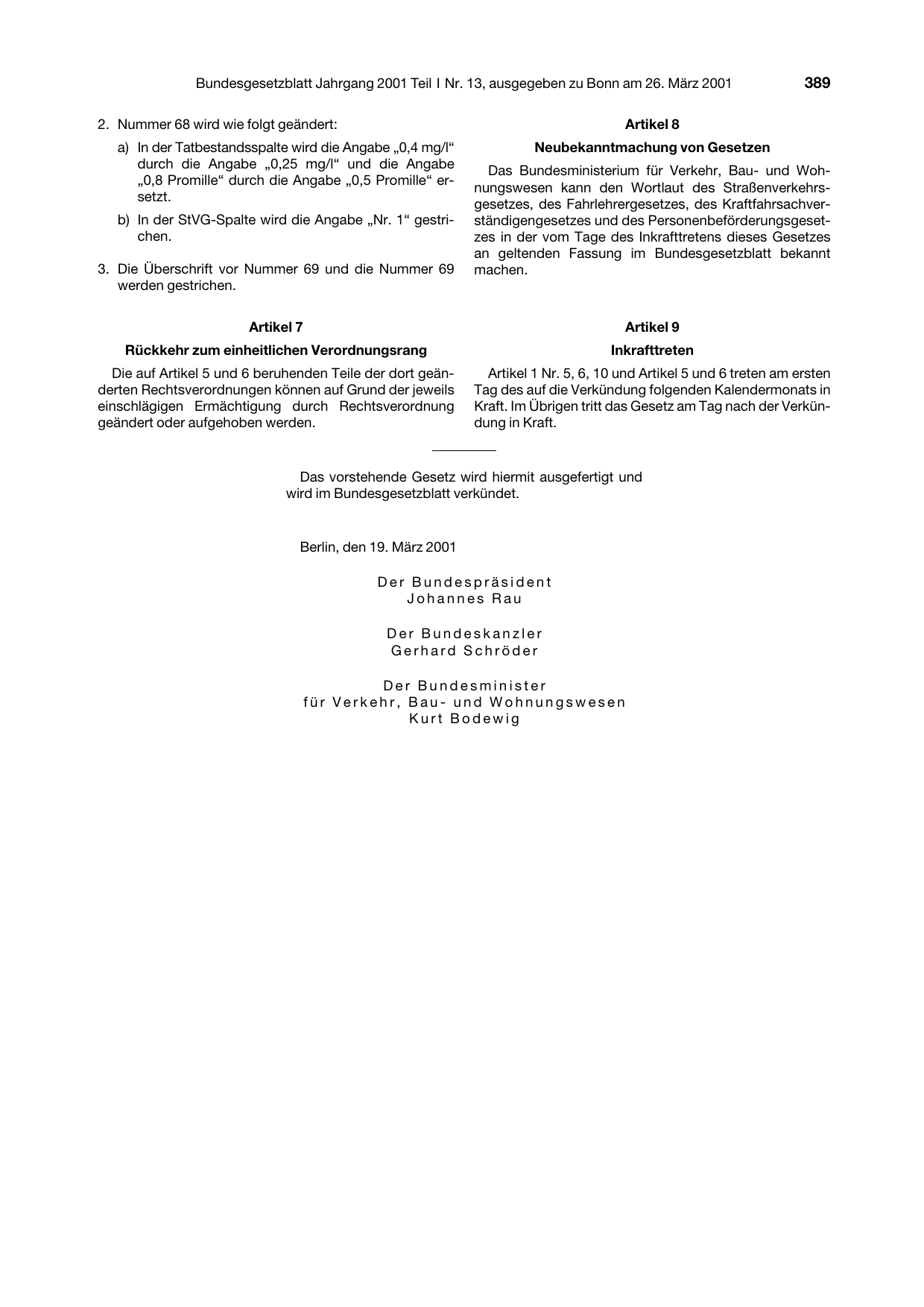 BGBl. 2001, Seite 389 — Originalseite als Abbildung