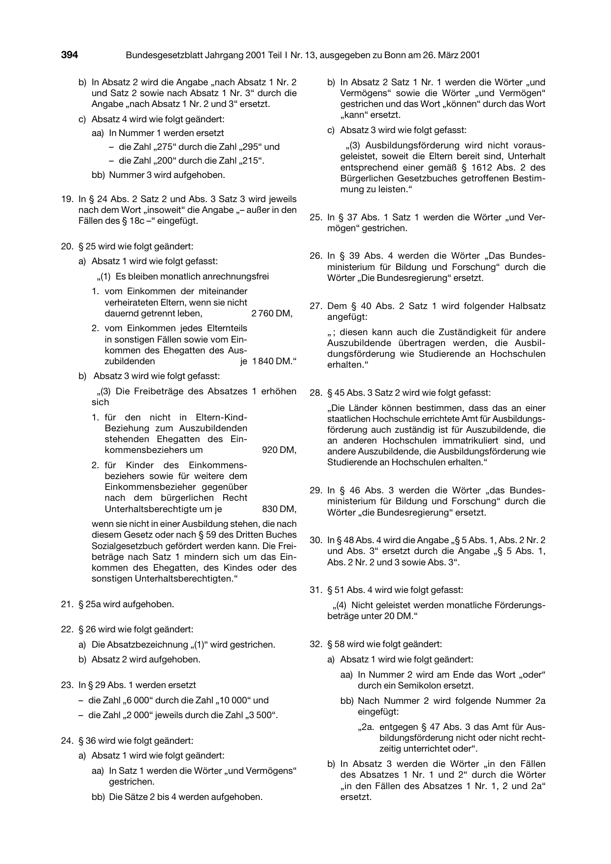 BGBl. 2001, Seite 394 — Originalseite als Abbildung