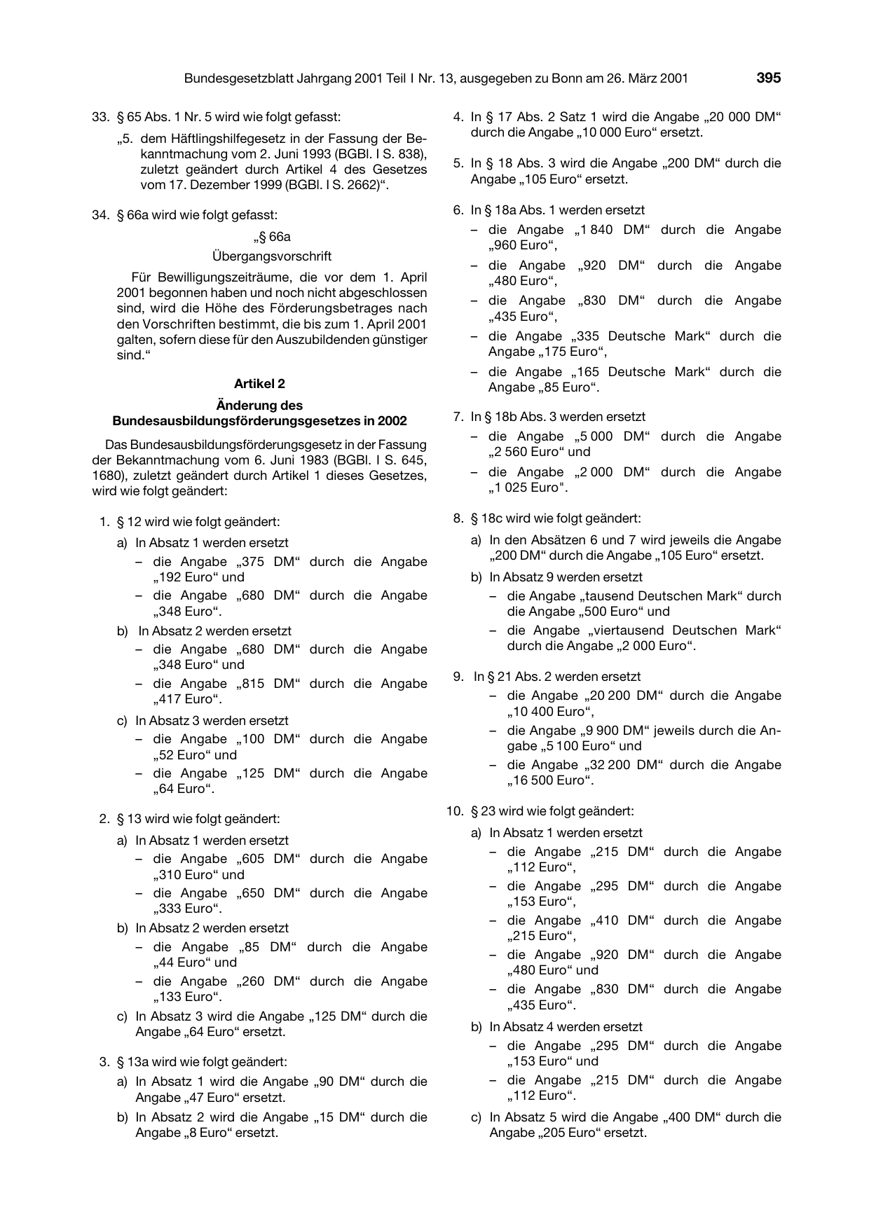 BGBl. 2001, Seite 395 — Originalseite als Abbildung